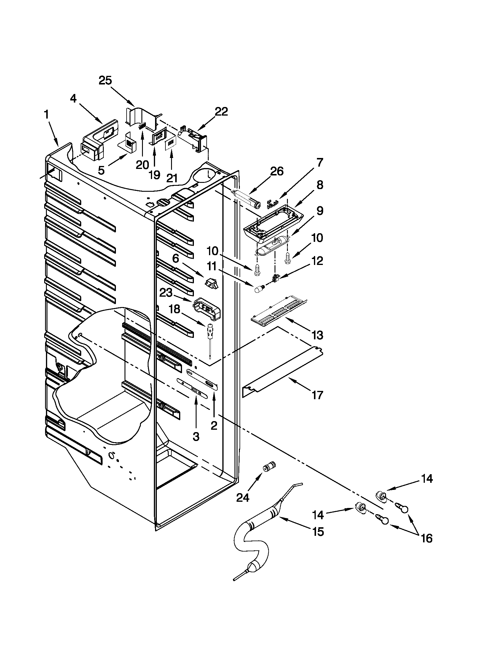 Whirlpool WSF26D2EXB01 refrigerator liner parts diagram