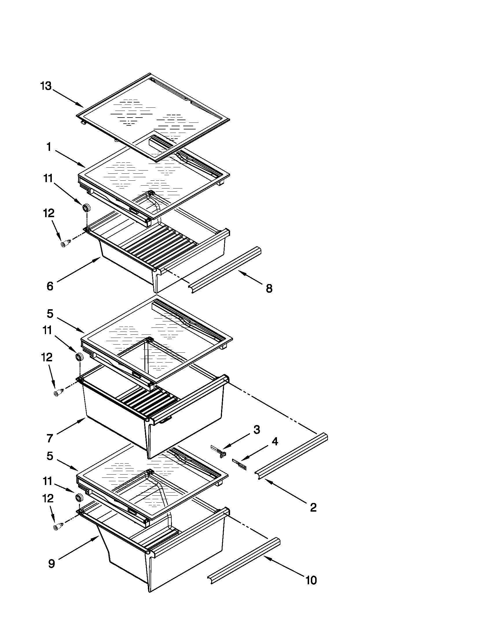 Whirlpool WSF26D2EXB01 refrigerator shelf parts diagram