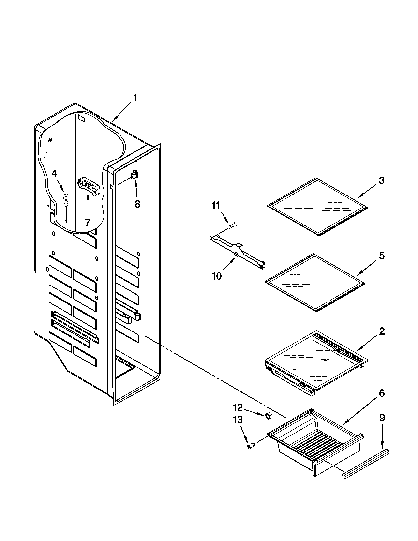 Whirlpool WSF26D2EXB01 freezer liner parts diagram