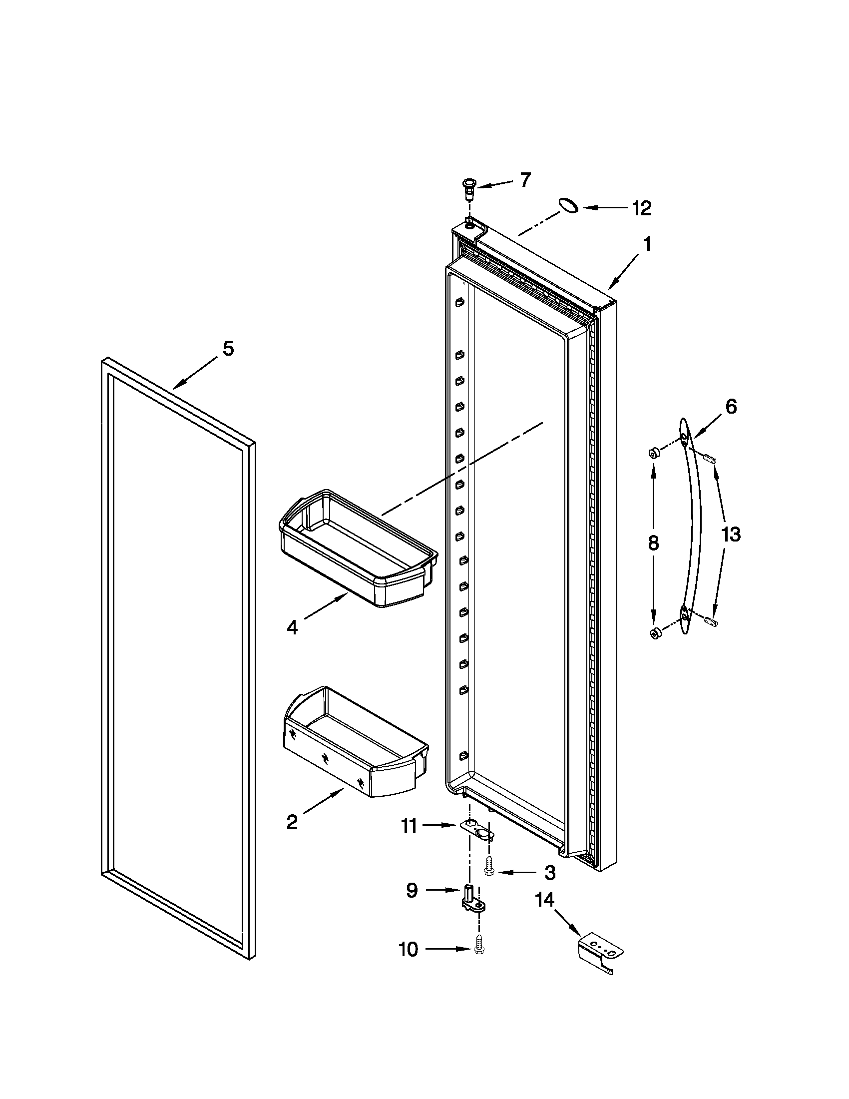 Whirlpool WSF26D2EXB01 refrigerator door parts diagram