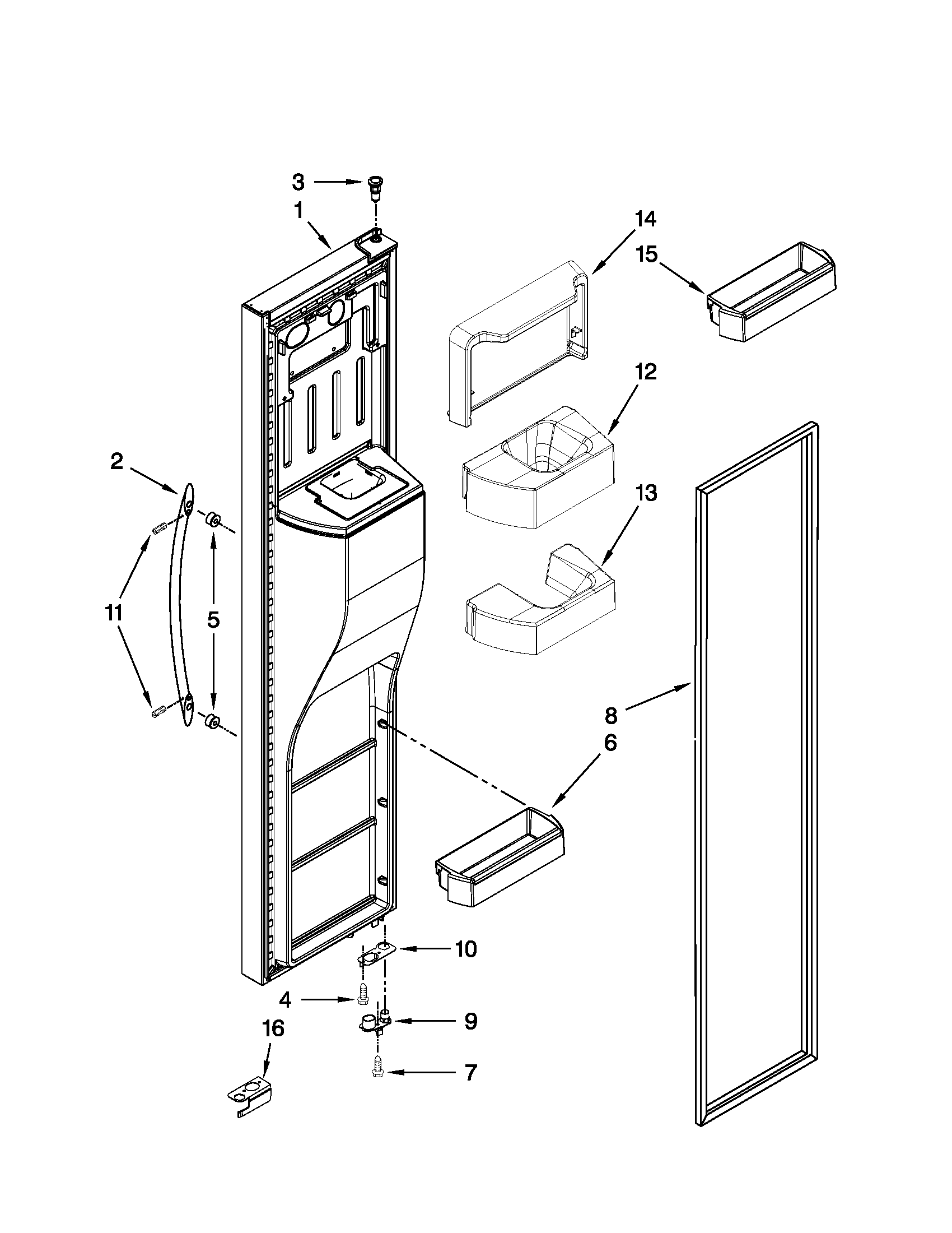 Whirlpool WSF26D2EXB01 freezer door parts diagram