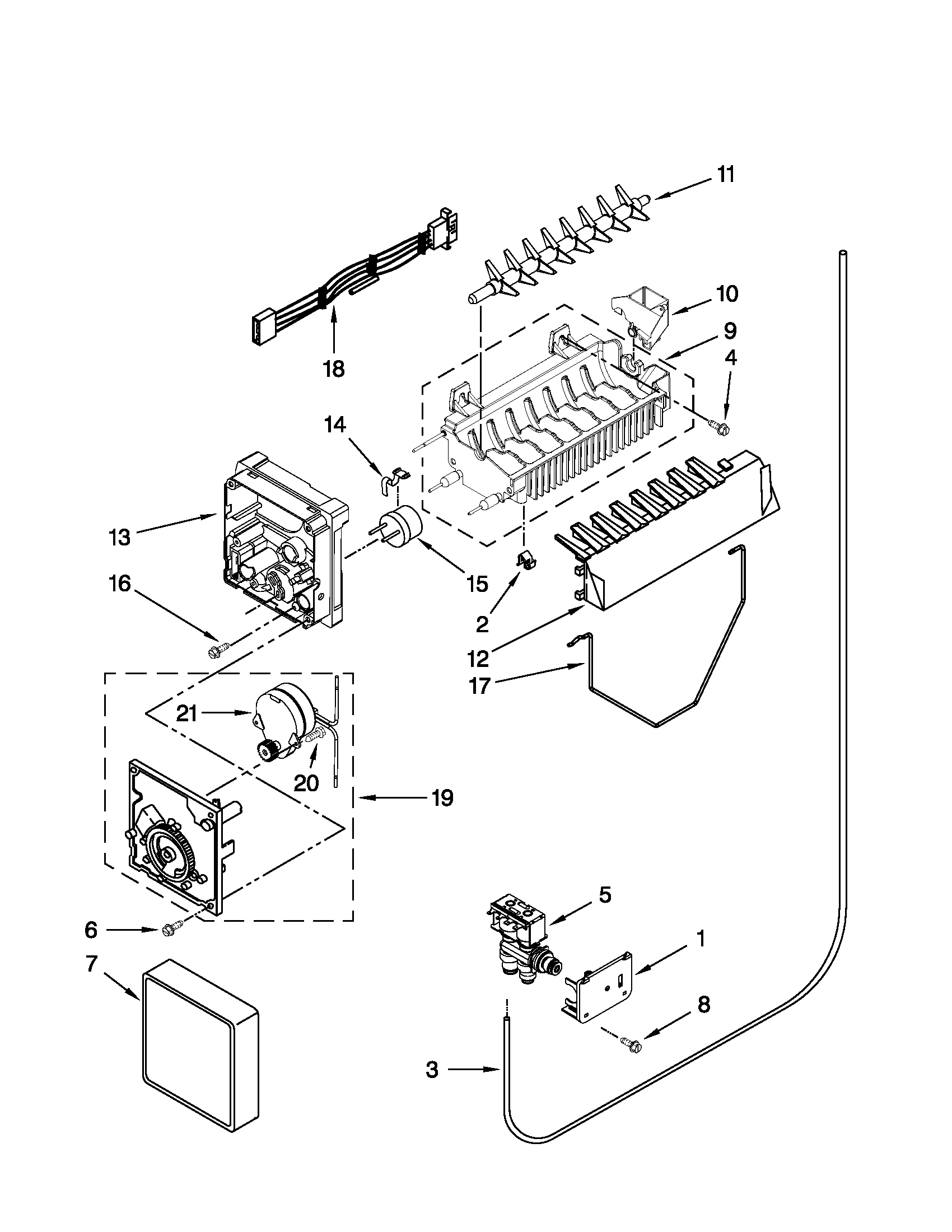 Whirlpool WSF26D2EXB01 icemaker parts diagram