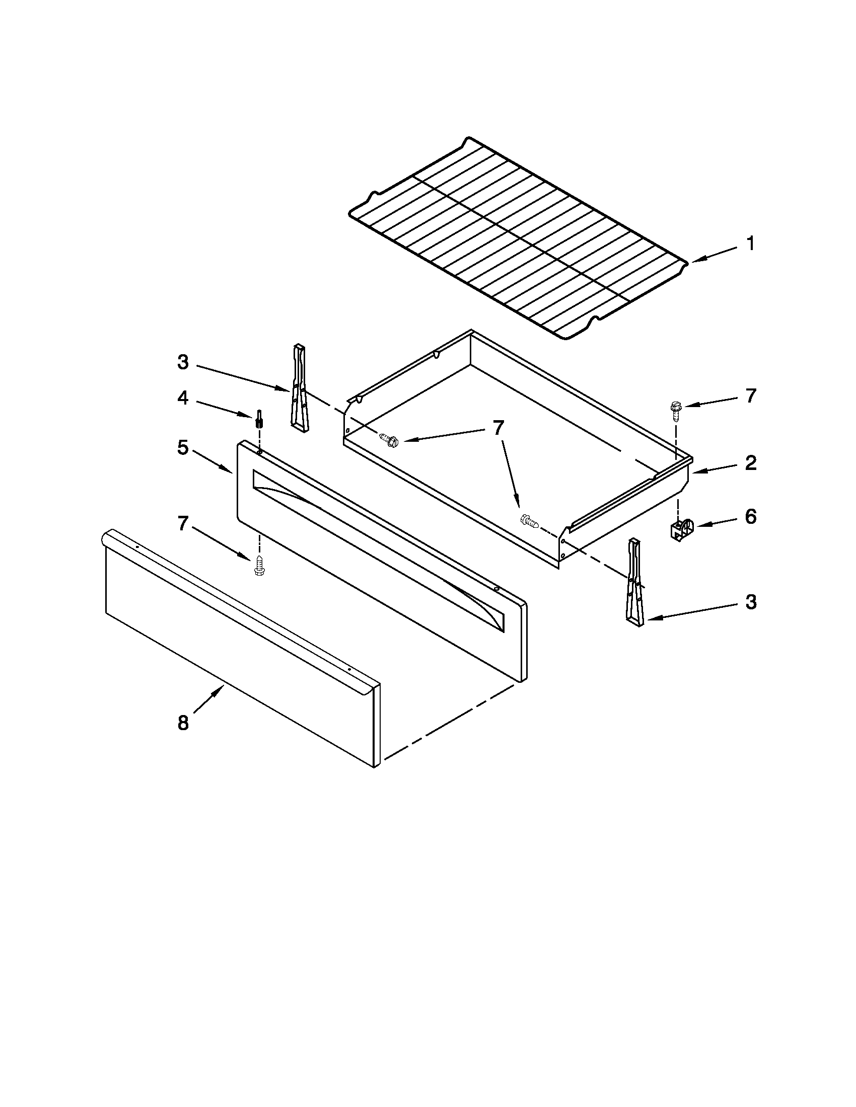 Whirlpool WFE260LXS0 drawer & broiler parts diagram