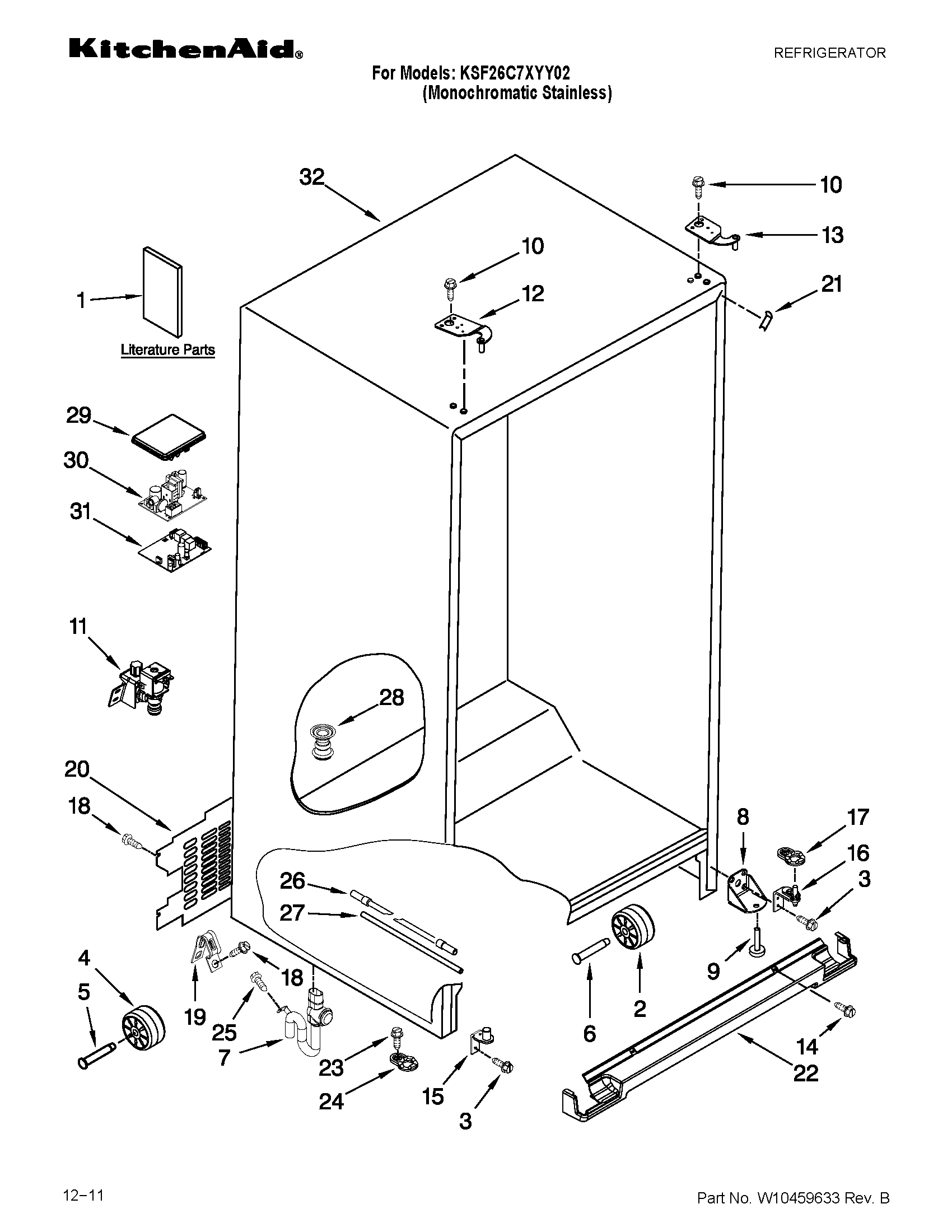 KitchenAid KSF26C7XYY02 cabinet parts diagram