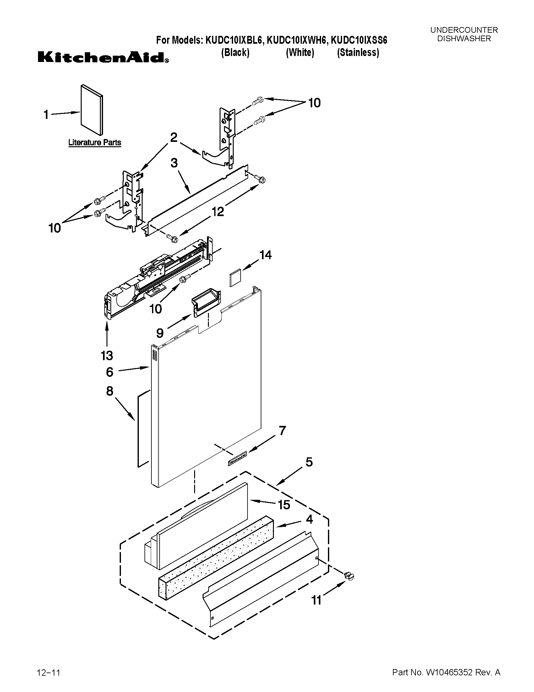 KitchenAid KUDC10IXWH6 door and panel parts diagram
