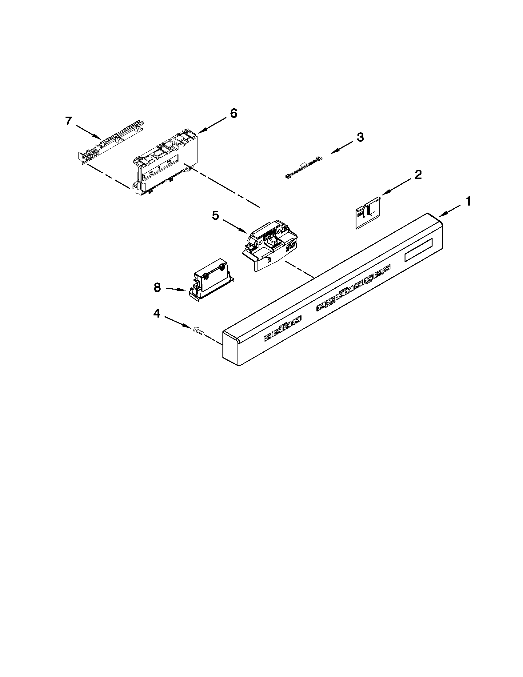 KitchenAid KUDC10IXWH6 control panel and latch parts diagram