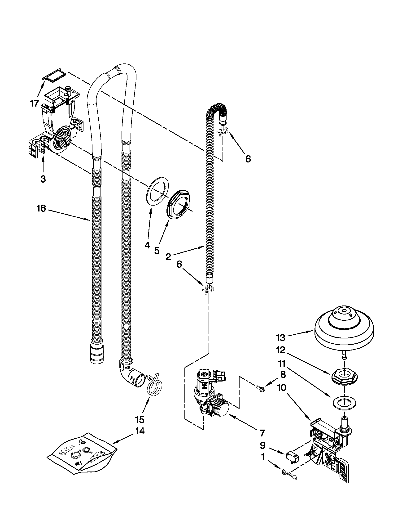 KitchenAid KUDC10IXWH6 fill, drain and overfill parts diagram
