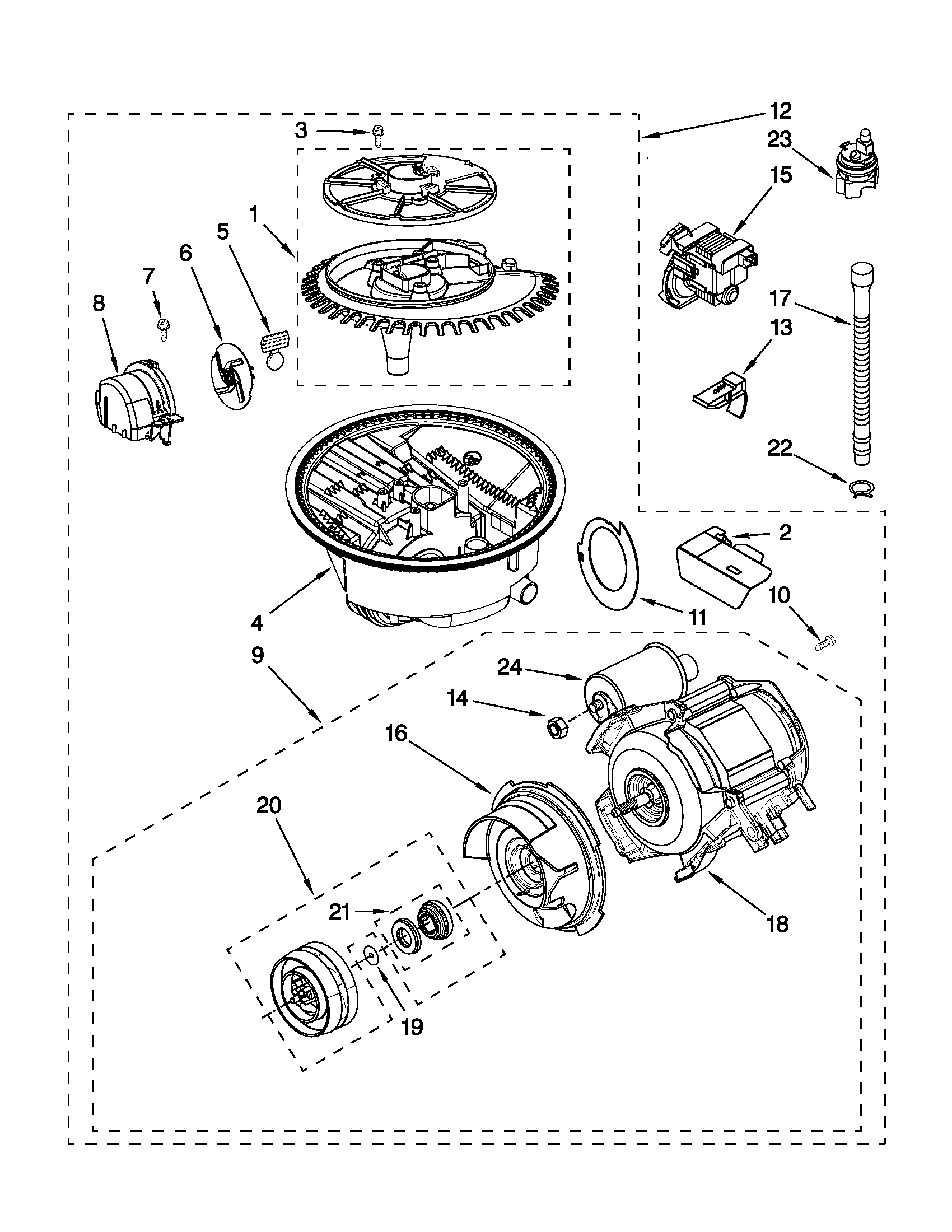 KitchenAid KUDC10IXWH6 pump and motor parts diagram