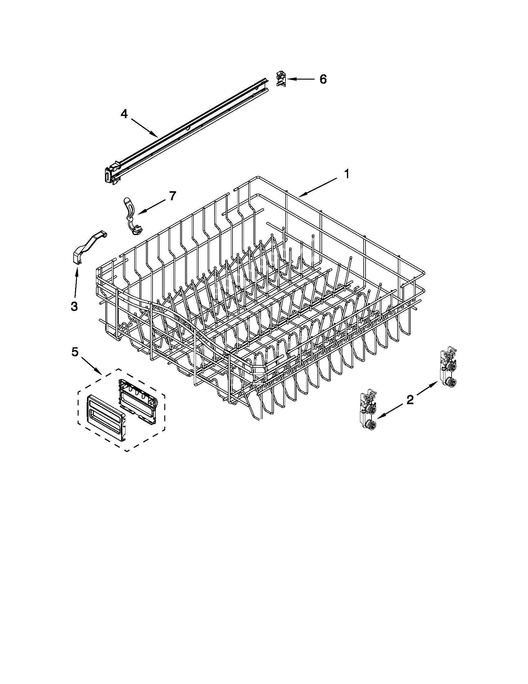 KitchenAid KUDC10IXWH6 upper rack and track parts diagram