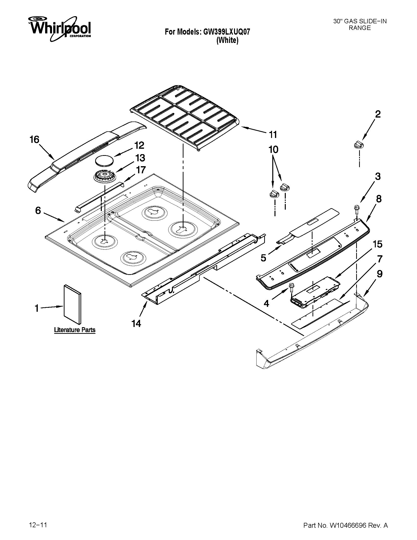 Whirlpool GW399LXUQ07 cooktop parts diagram