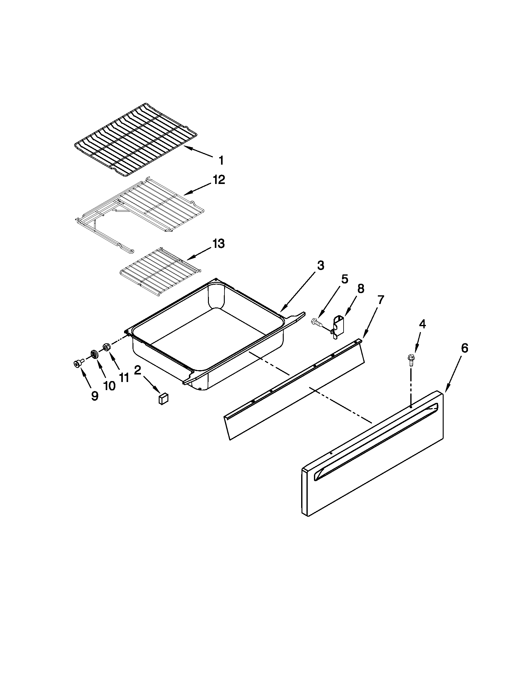 Whirlpool GW399LXUQ07 drawer and rack parts diagram