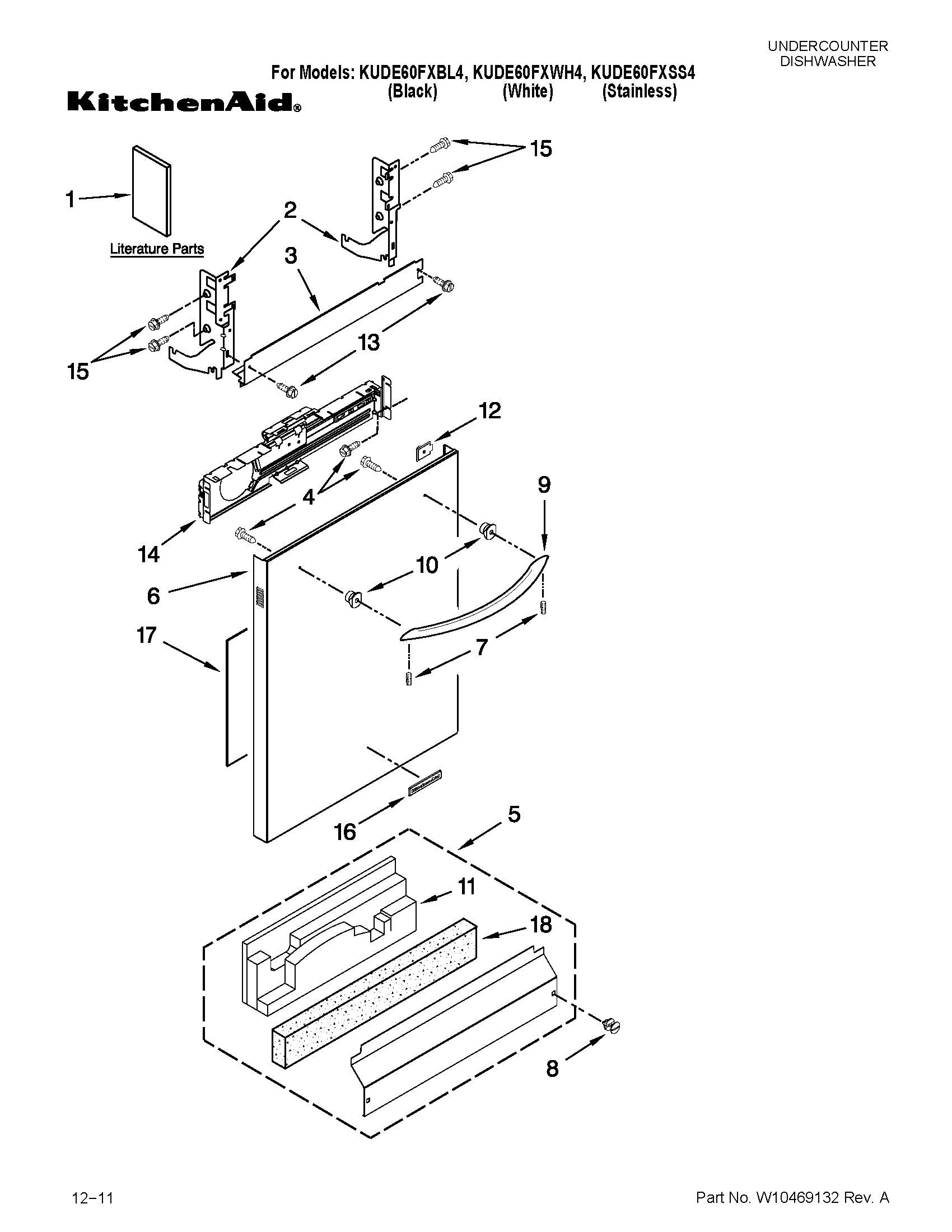 KitchenAid KUDE60FXSS4 door and panel parts diagram