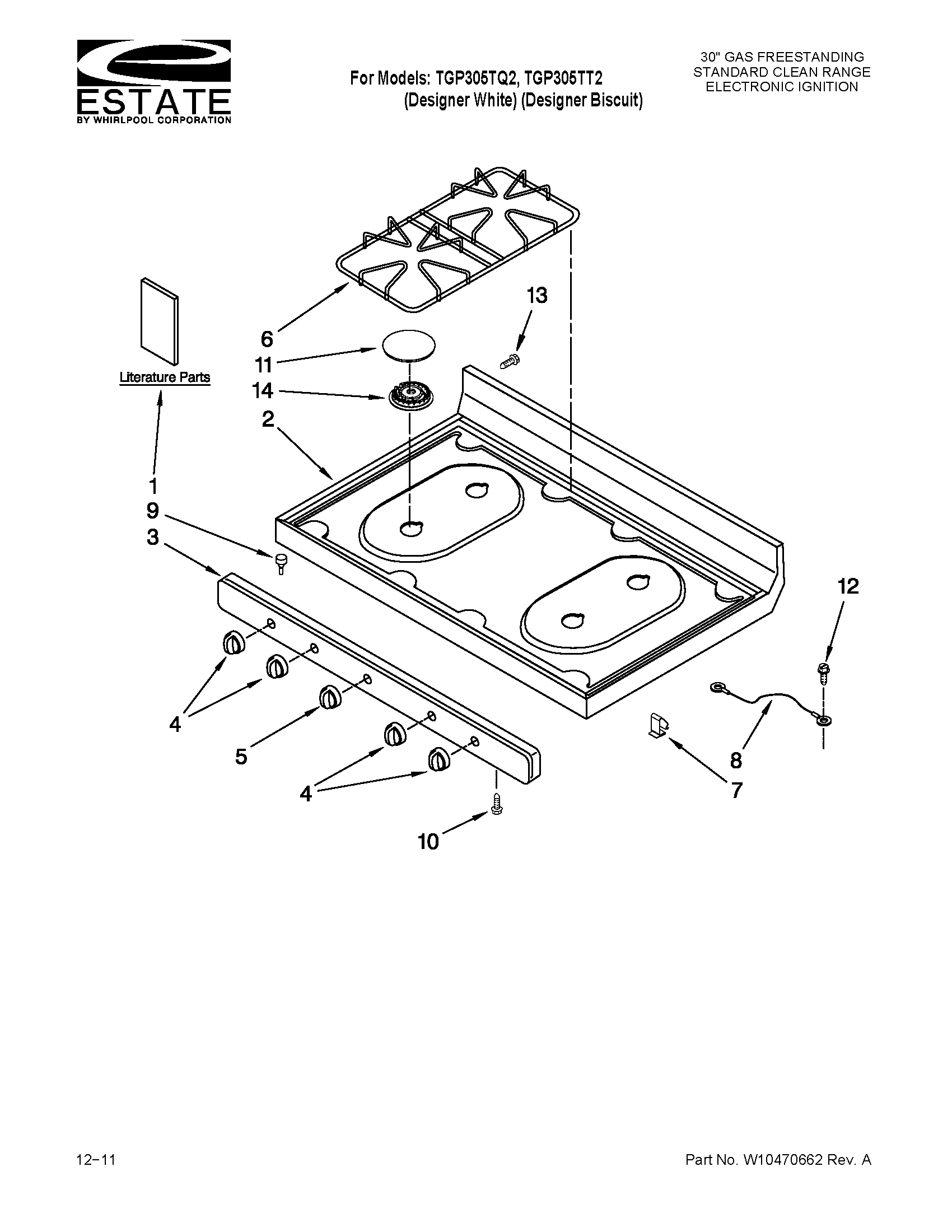 Estate TGP305TT2 cooktop parts diagram