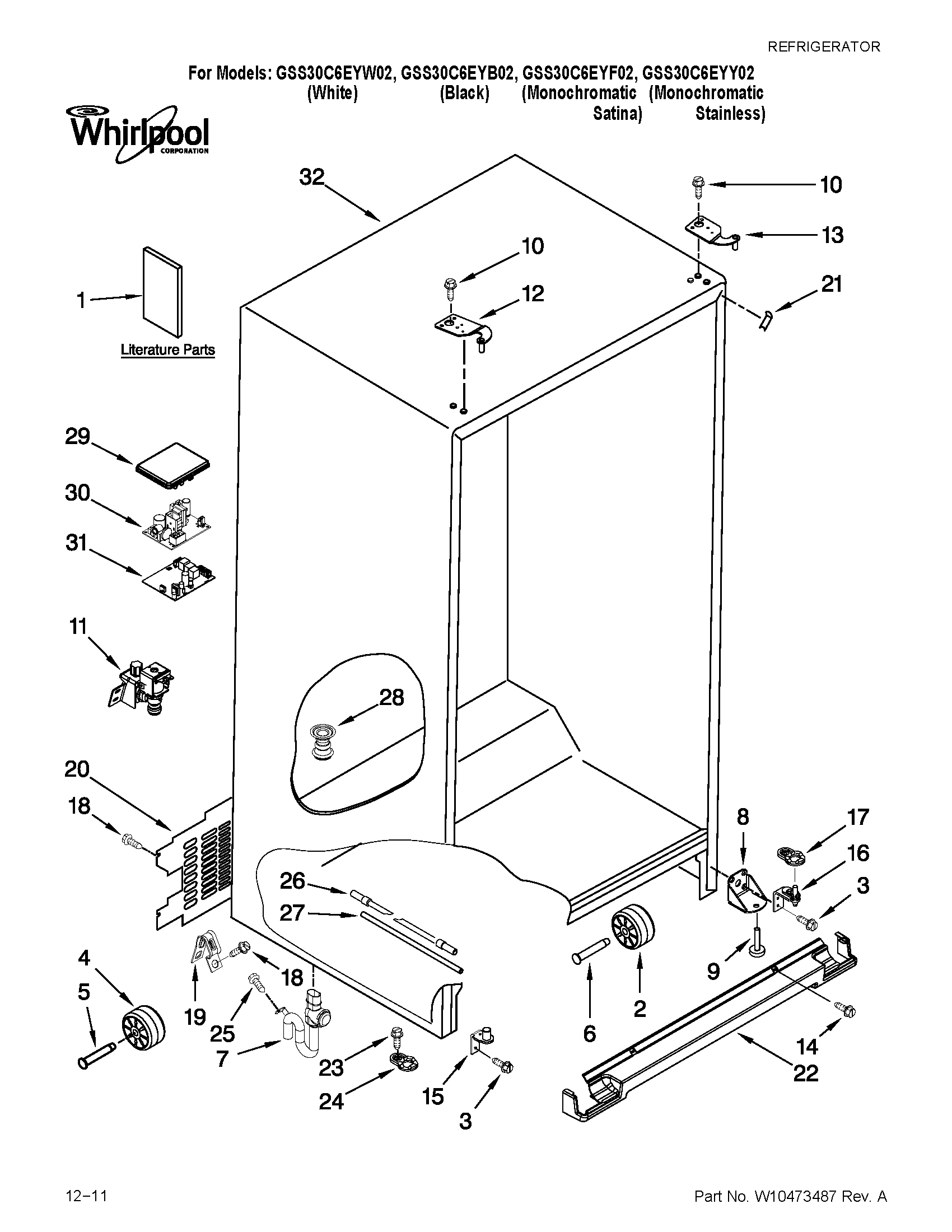 Whirlpool GSS30C6EYF02 cabinet parts diagram