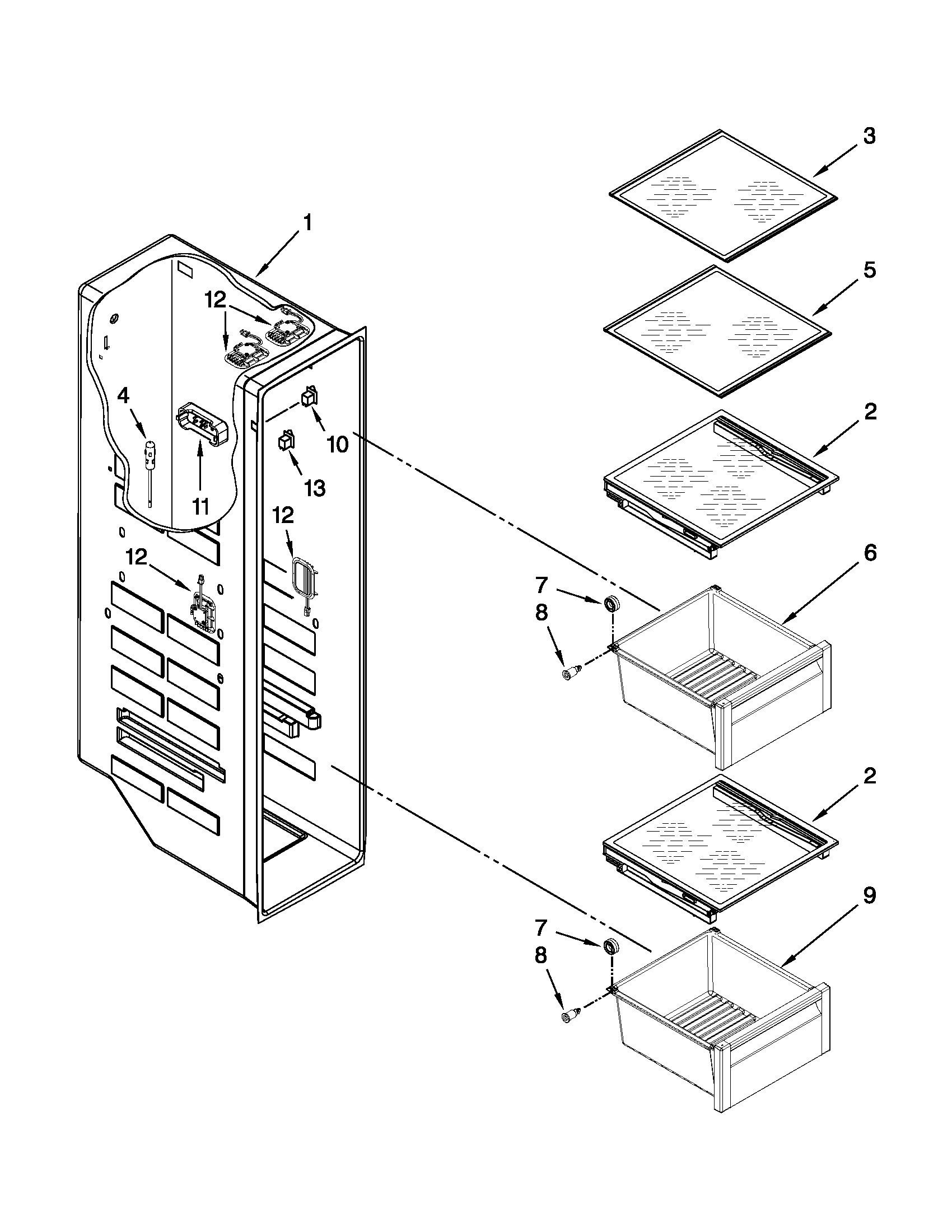 Whirlpool GSS30C6EYF02 freezer liner parts diagram