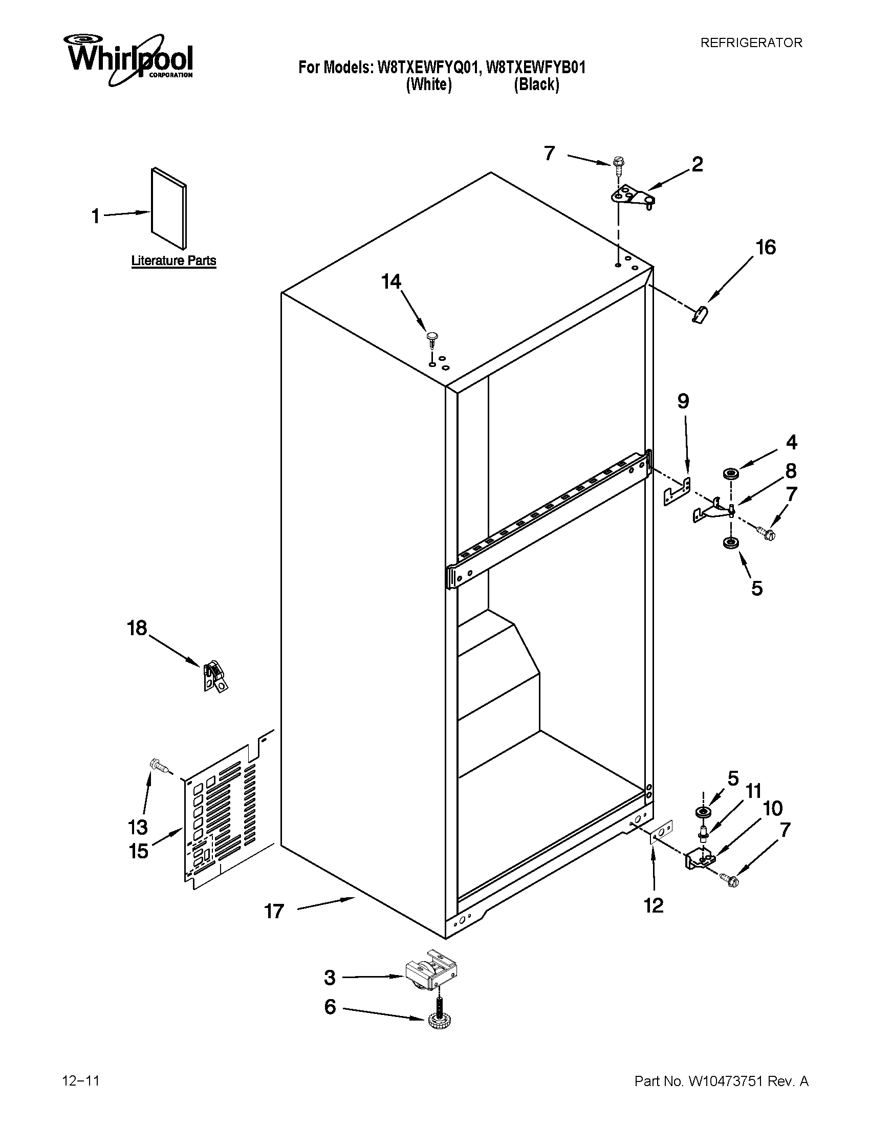 Whirlpool W8TXEWFYB01 cabinet parts diagram