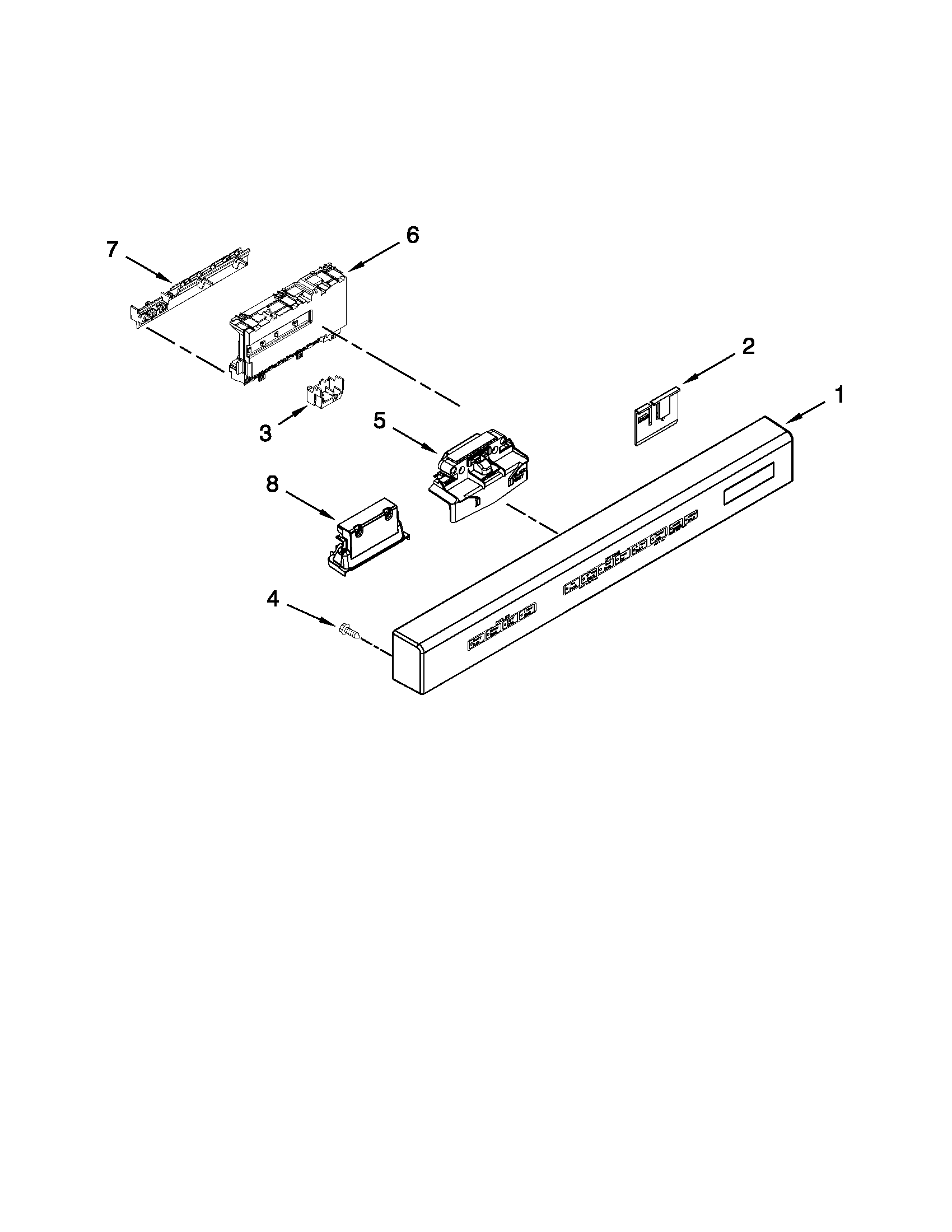 KitchenAid KUDS30CXWH6 control panel and latch parts diagram