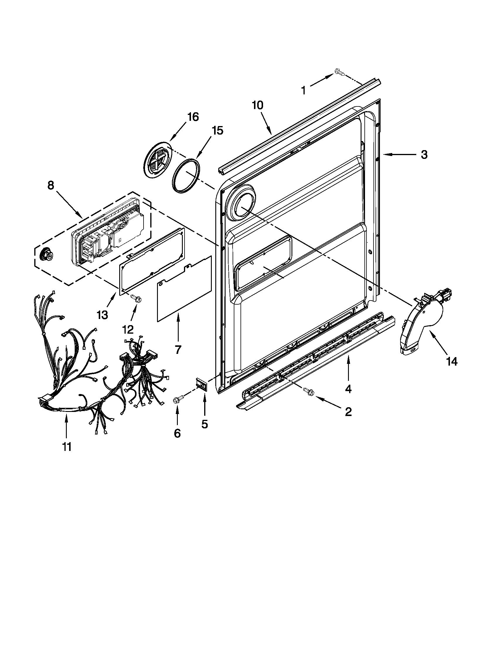 KitchenAid KUDS30CXWH6 inner door parts diagram
