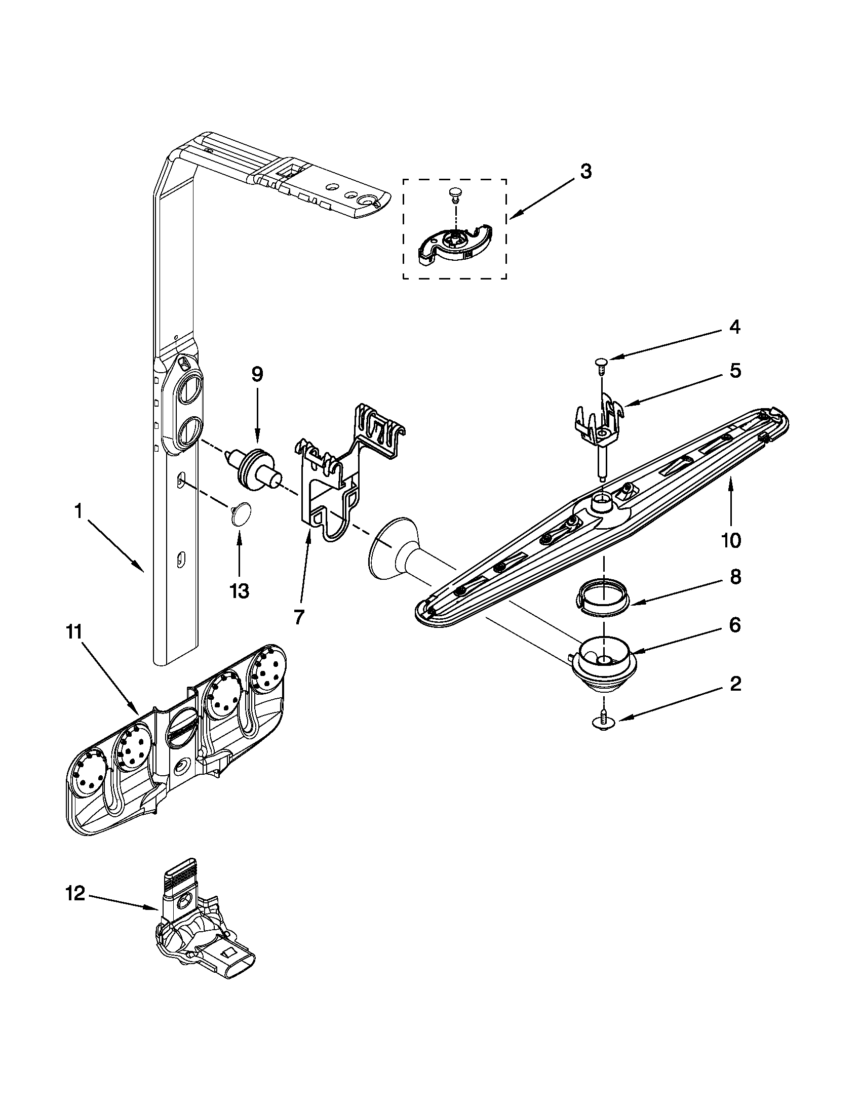 KitchenAid KUDS30CXWH6 upper wash and rinse parts diagram