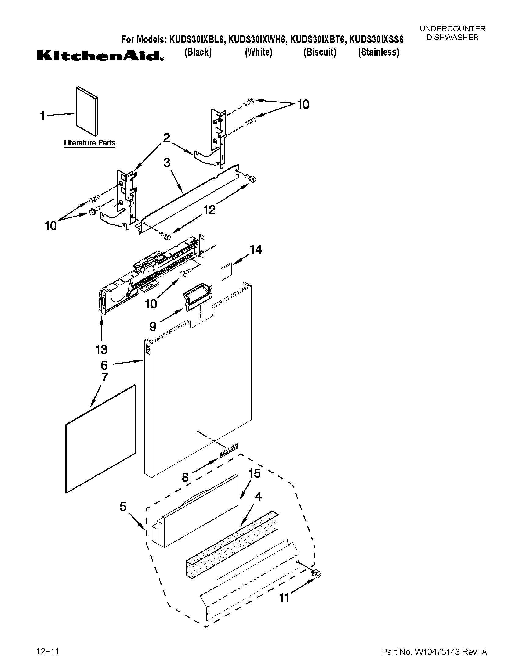 KitchenAid KUDS30IXSS6 door and panel parts diagram