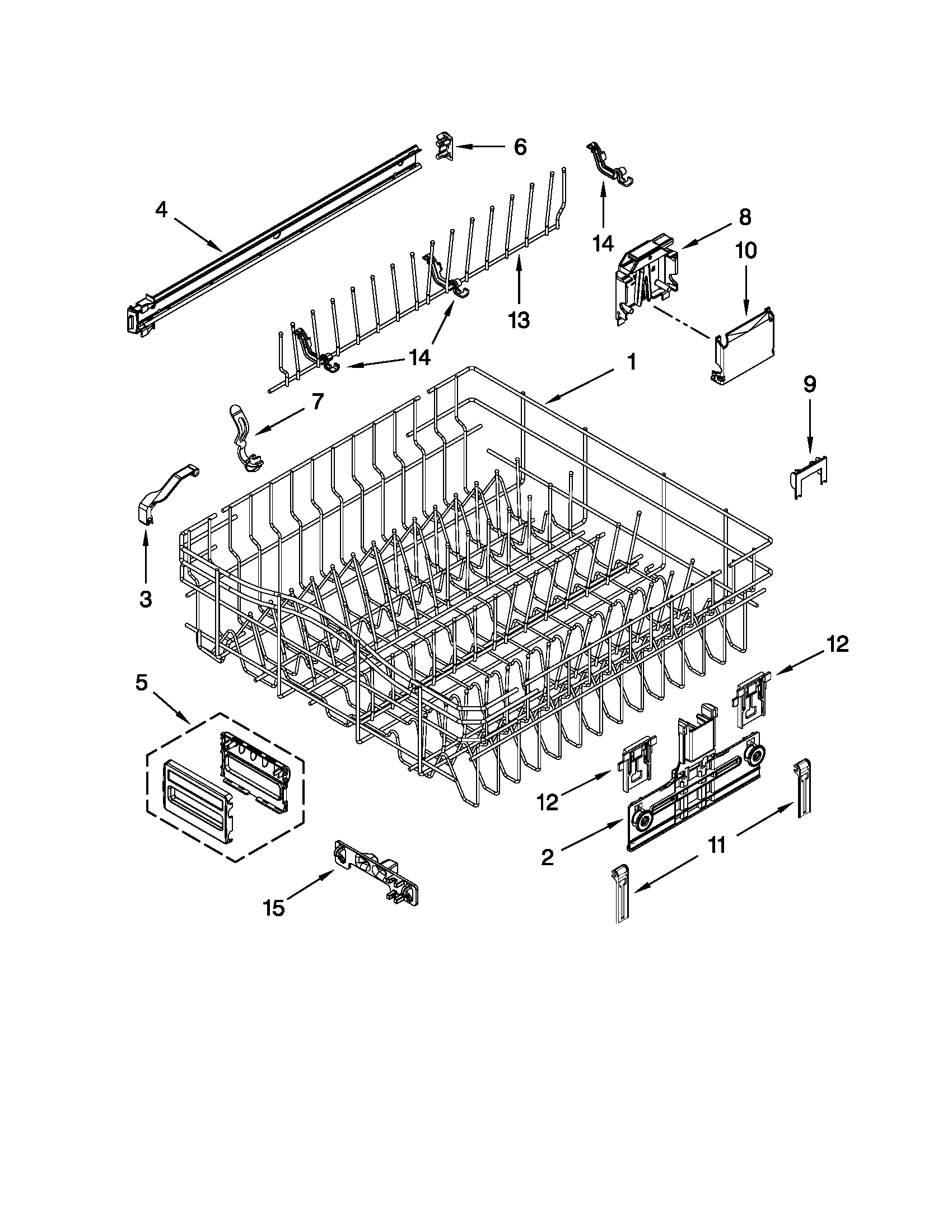 KitchenAid KUDS30IXSS6 upper rack and track parts diagram