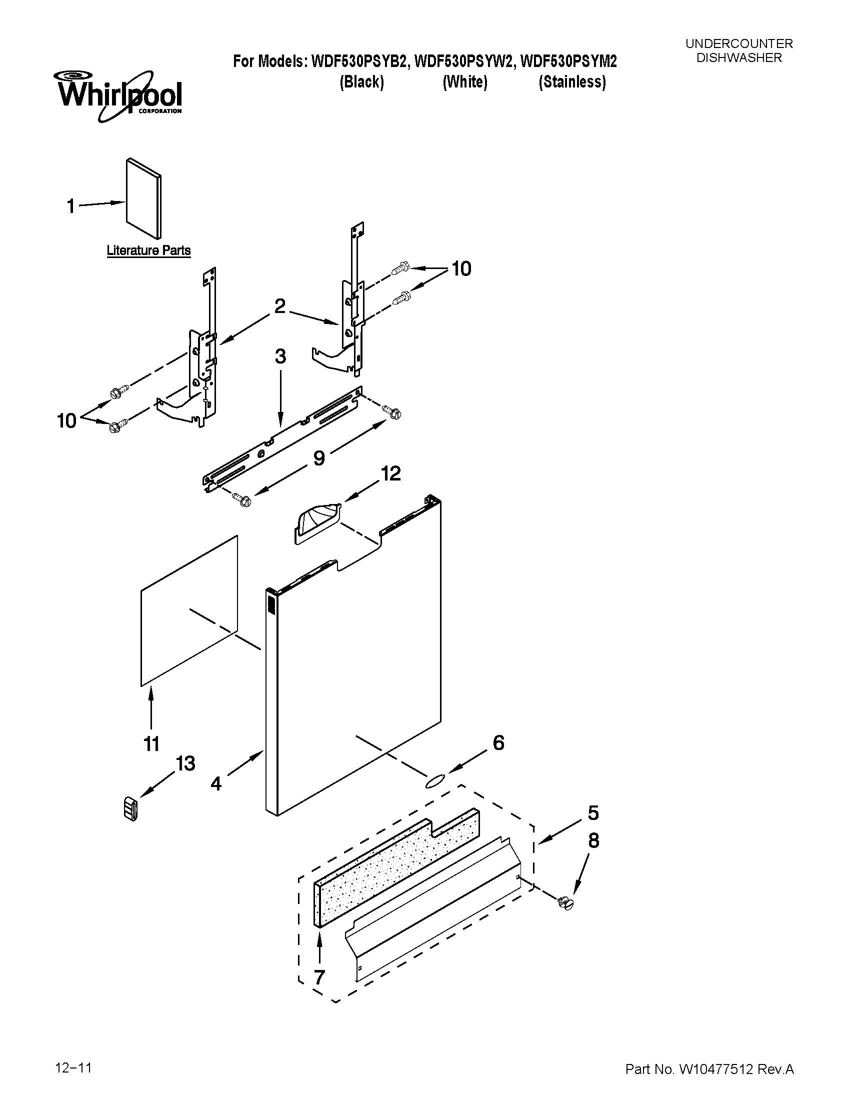 Whirlpool WDF530PSYB2 door and panel parts diagram