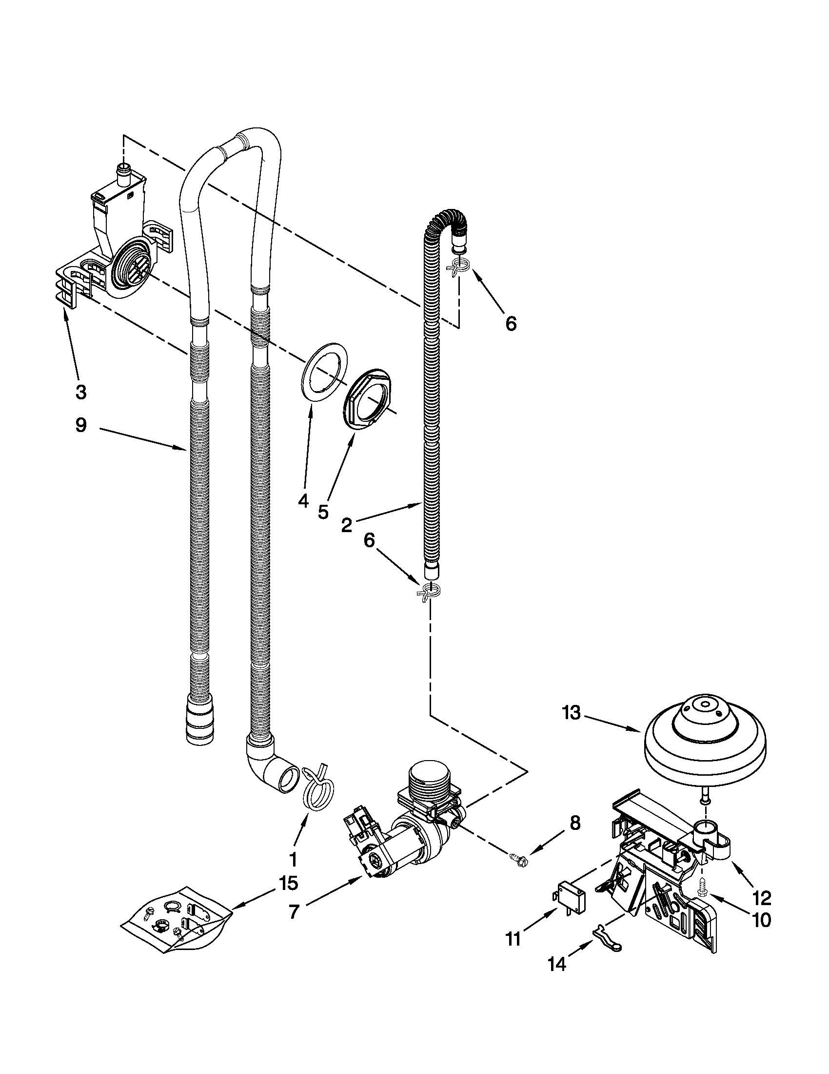 Whirlpool WDF530PSYB2 fill, drain and overfill parts diagram