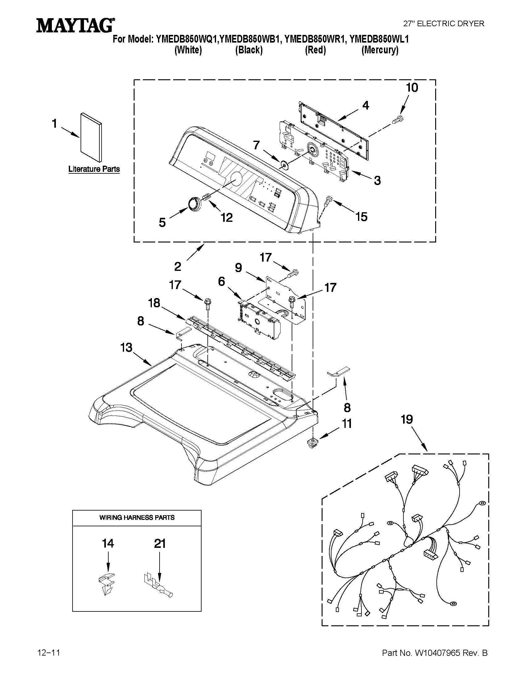 Maytag YMEDB850WL1 top and console parts diagram