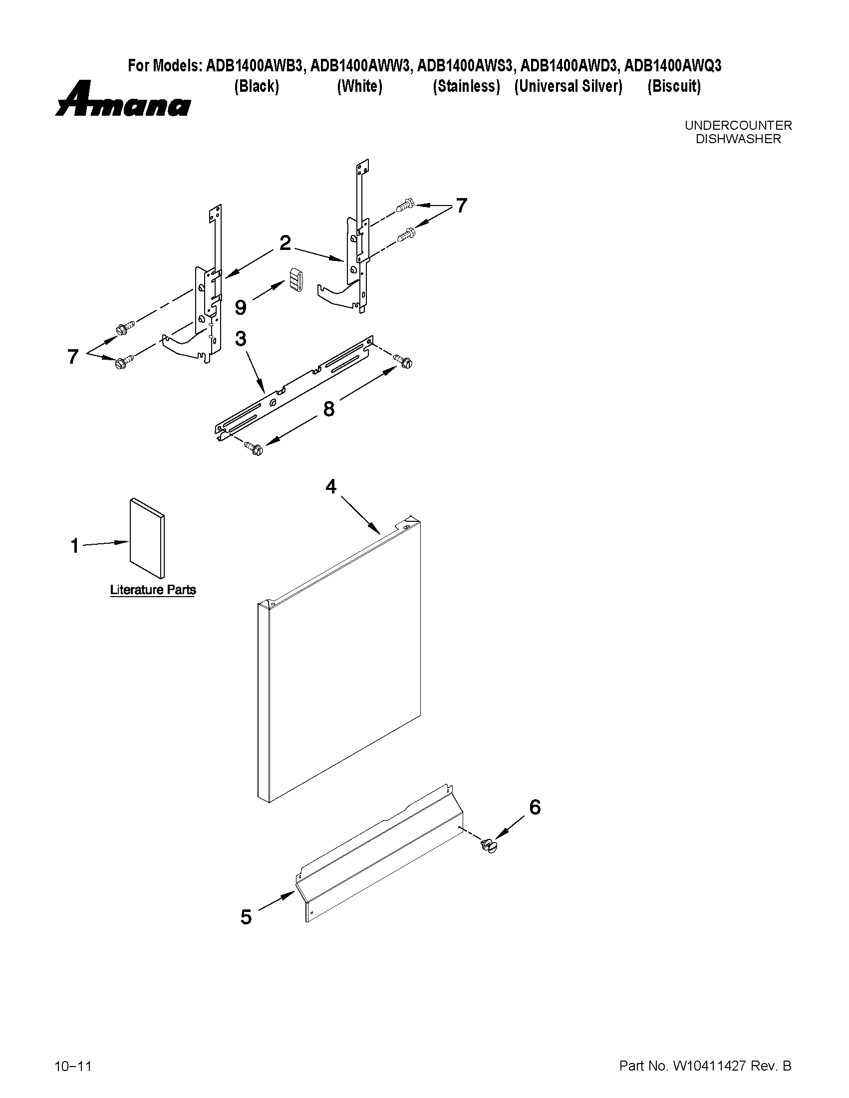 Amana ADB1400AWW3 door and panel parts diagram