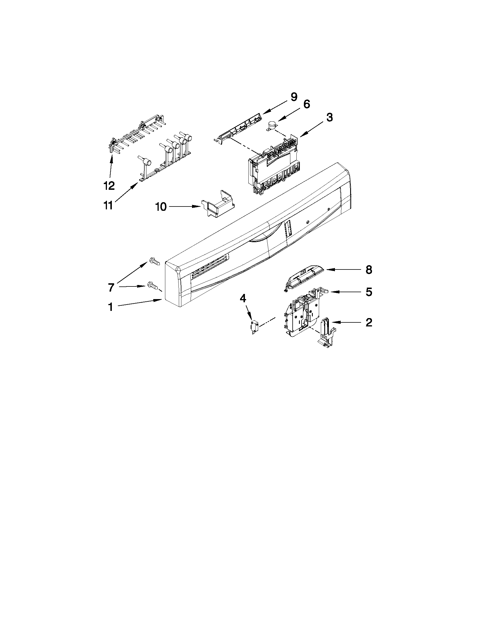 Amana ADB1400AWW3 control panel and latch parts diagram