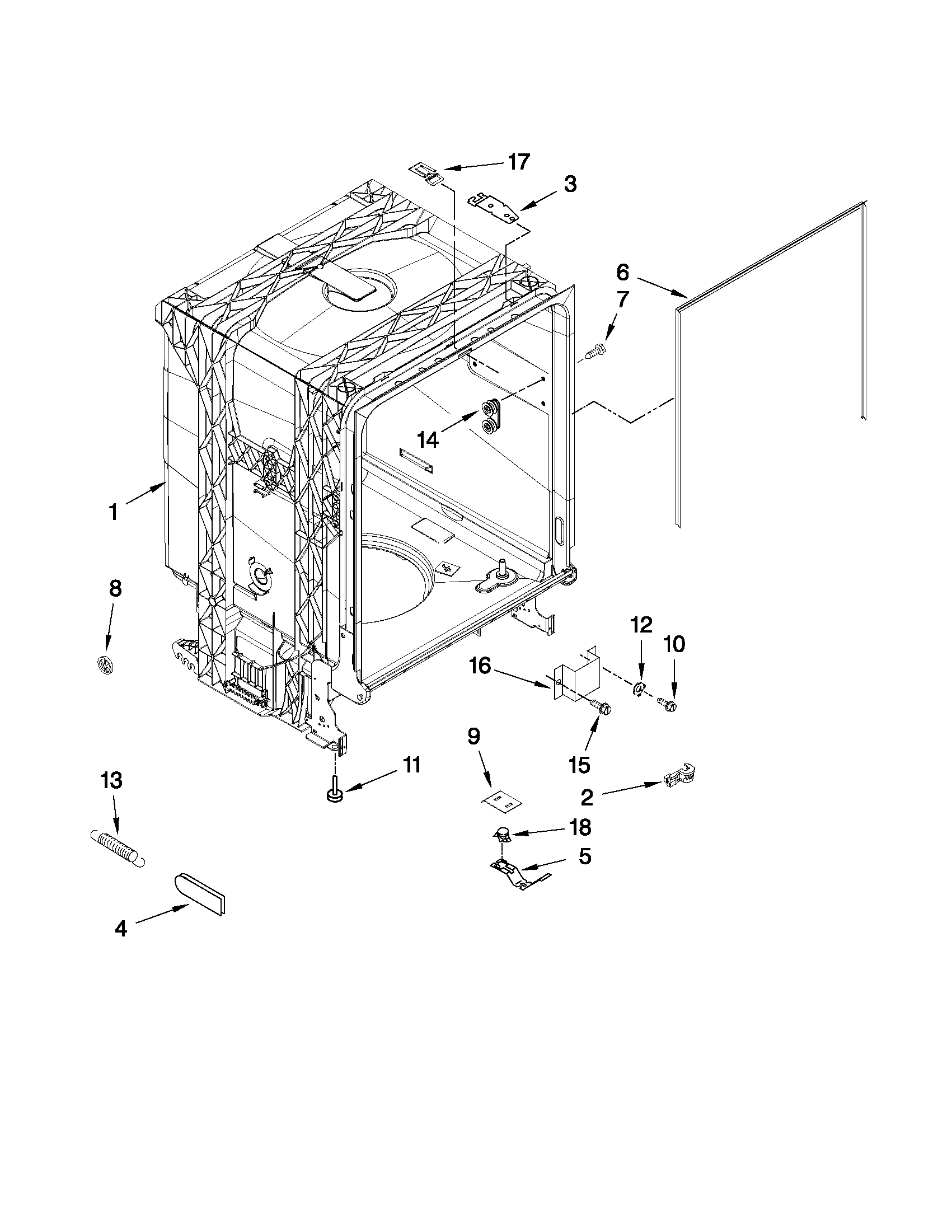 Amana ADB1400AWW3 tub and frame parts diagram