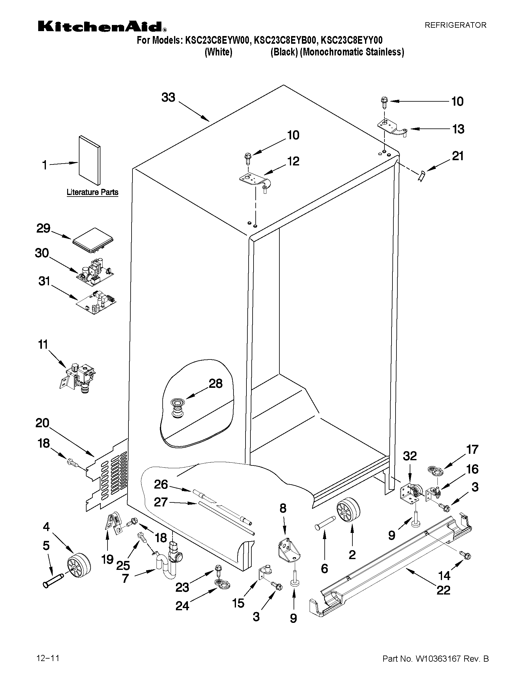 KitchenAid KSC23C8EYY00 cabinet parts diagram