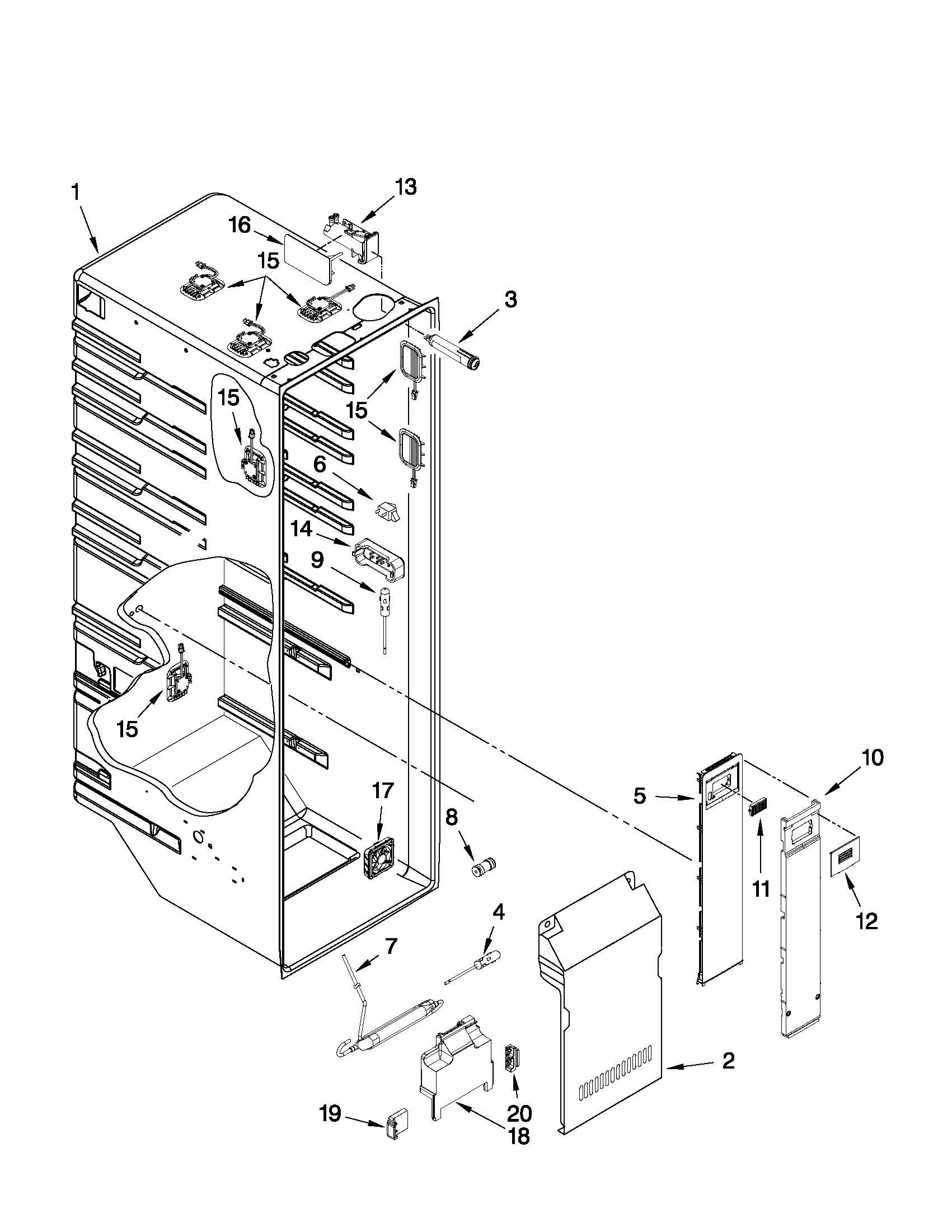KitchenAid KSC23C8EYY00 refrigerator liner parts diagram