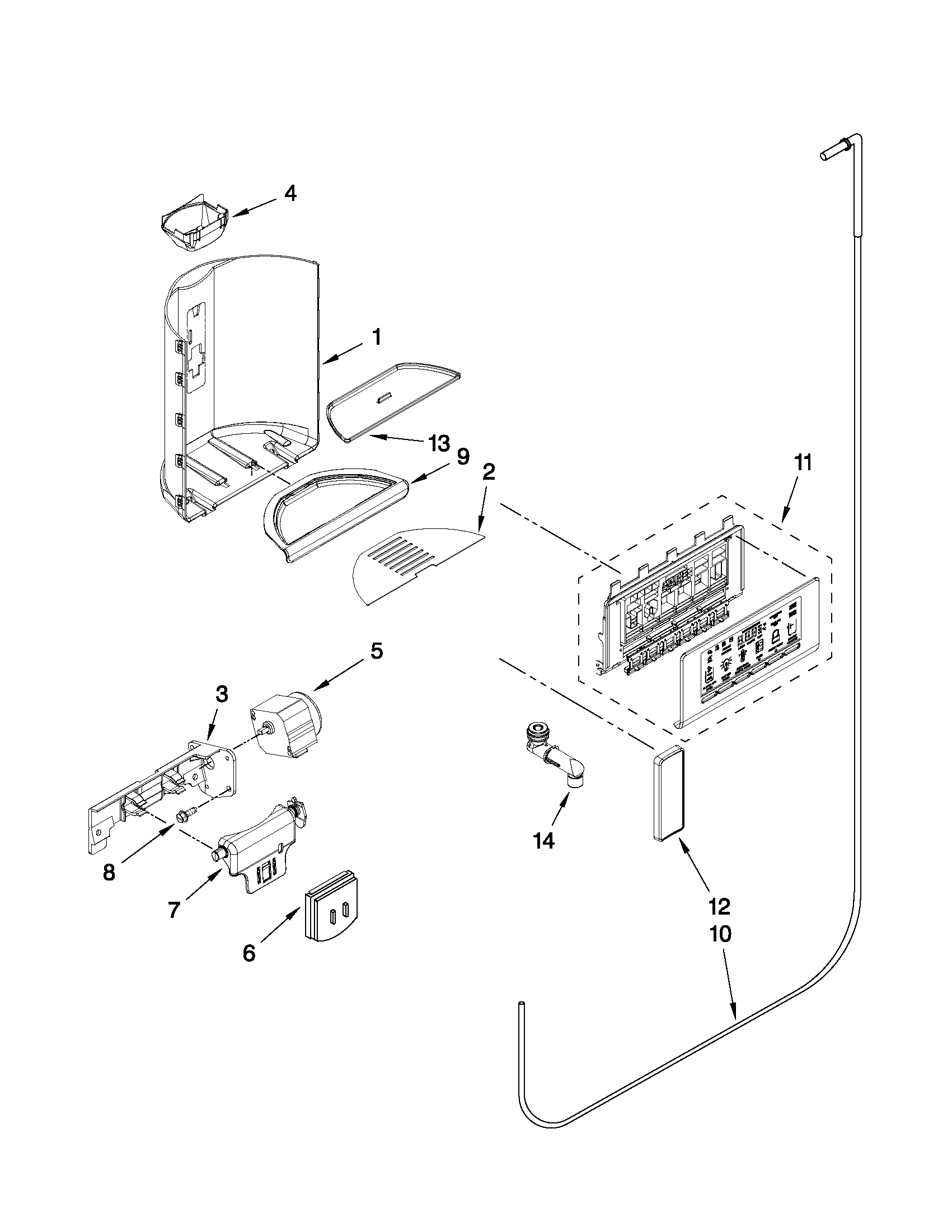 KitchenAid KSC23C8EYY00 dispenser front parts diagram