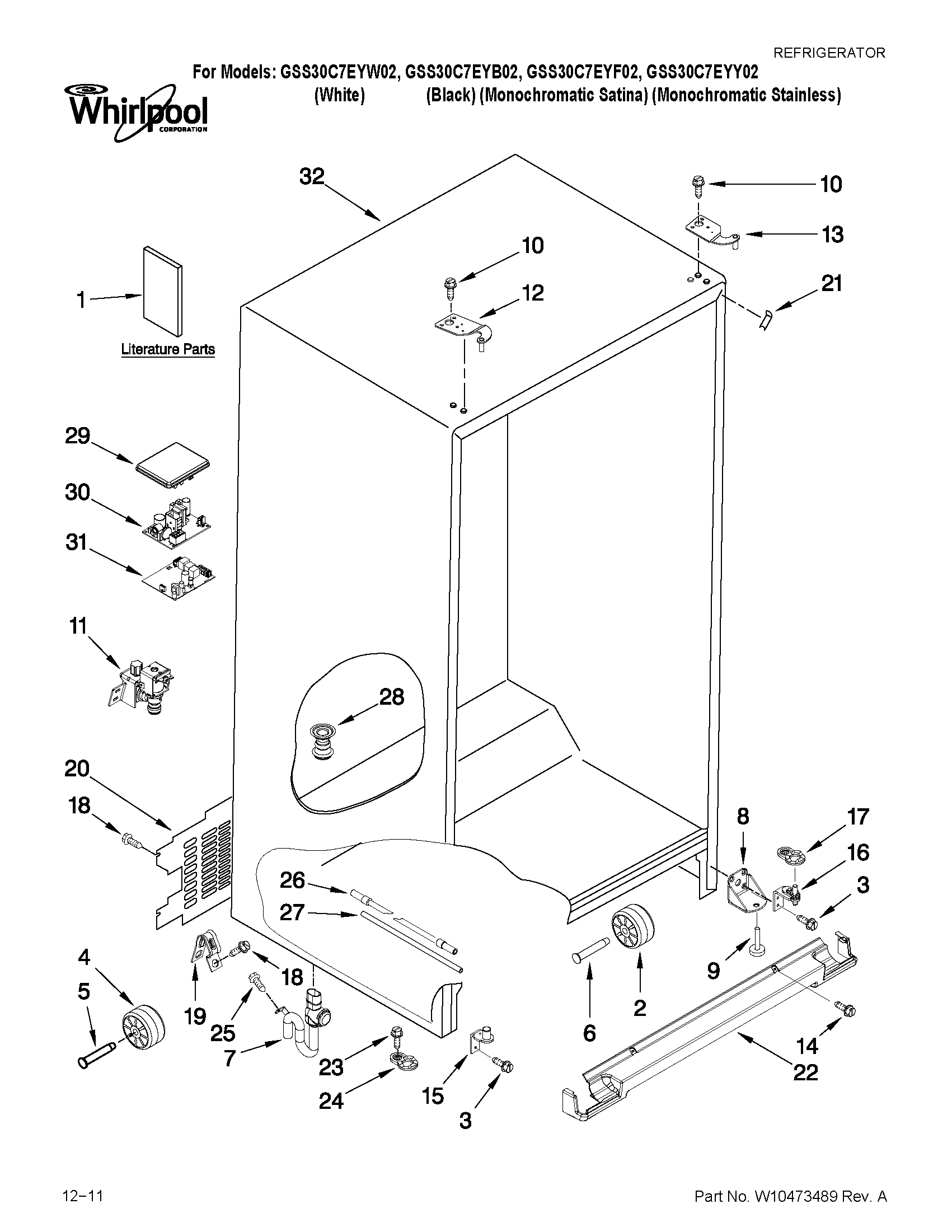 Whirlpool GSS30C7EYF02 cabinet parts diagram