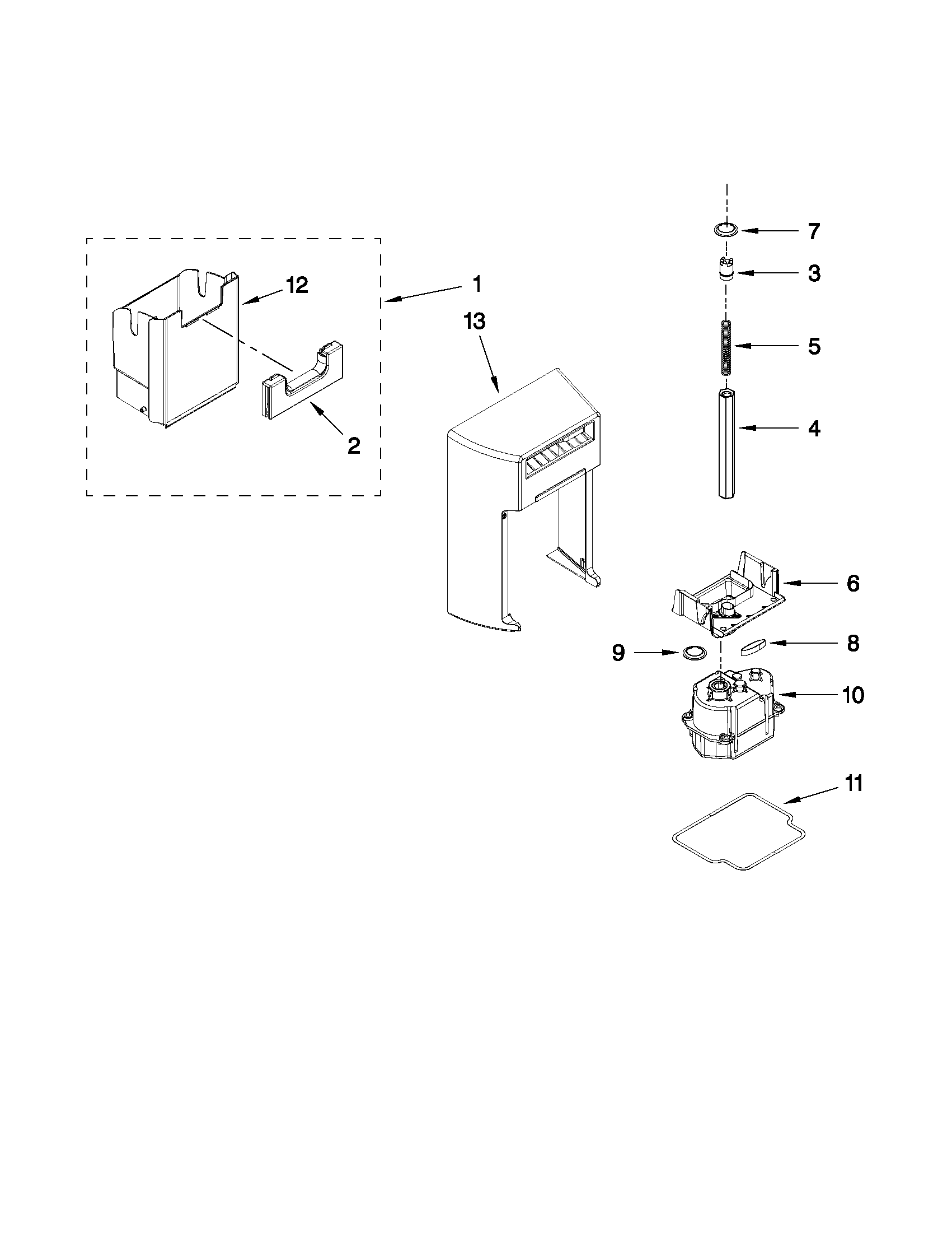 Whirlpool GSS30C7EYF02 motor and ice container parts diagram