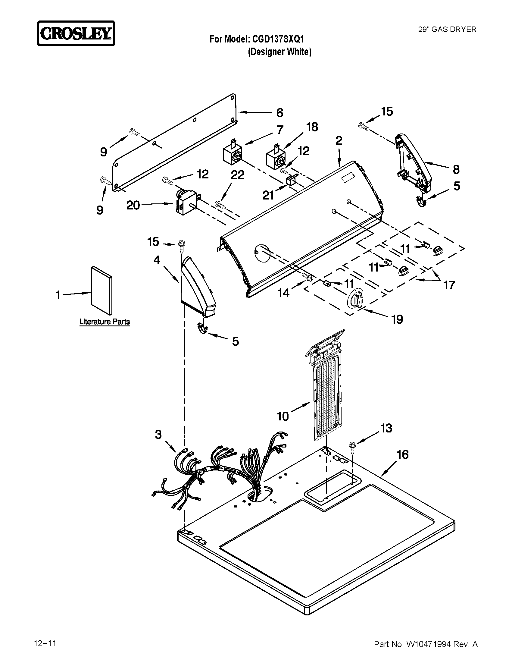 Crosley CGD137SXQ1 top and console parts diagram
