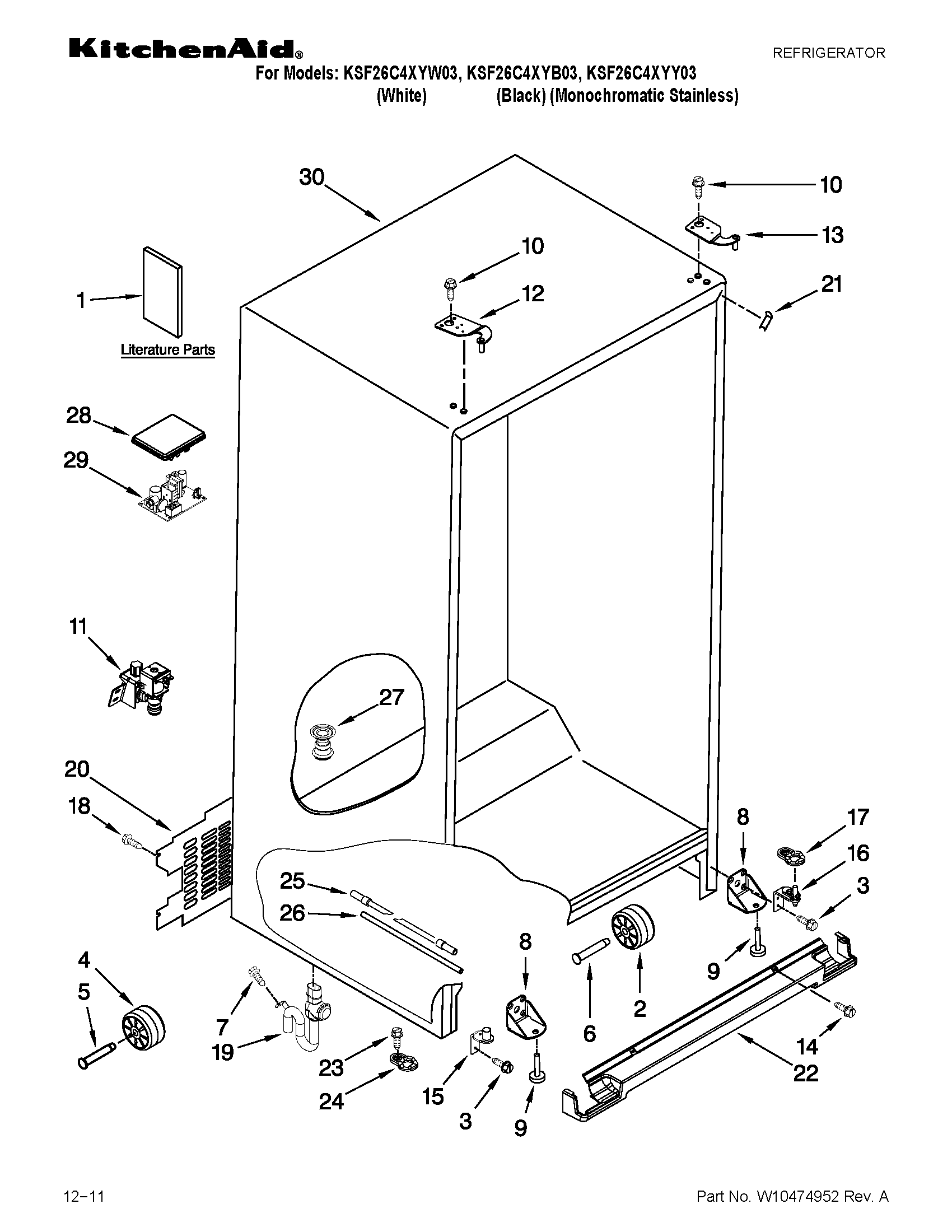 KitchenAid KSF26C4XYY03 cabinet parts diagram