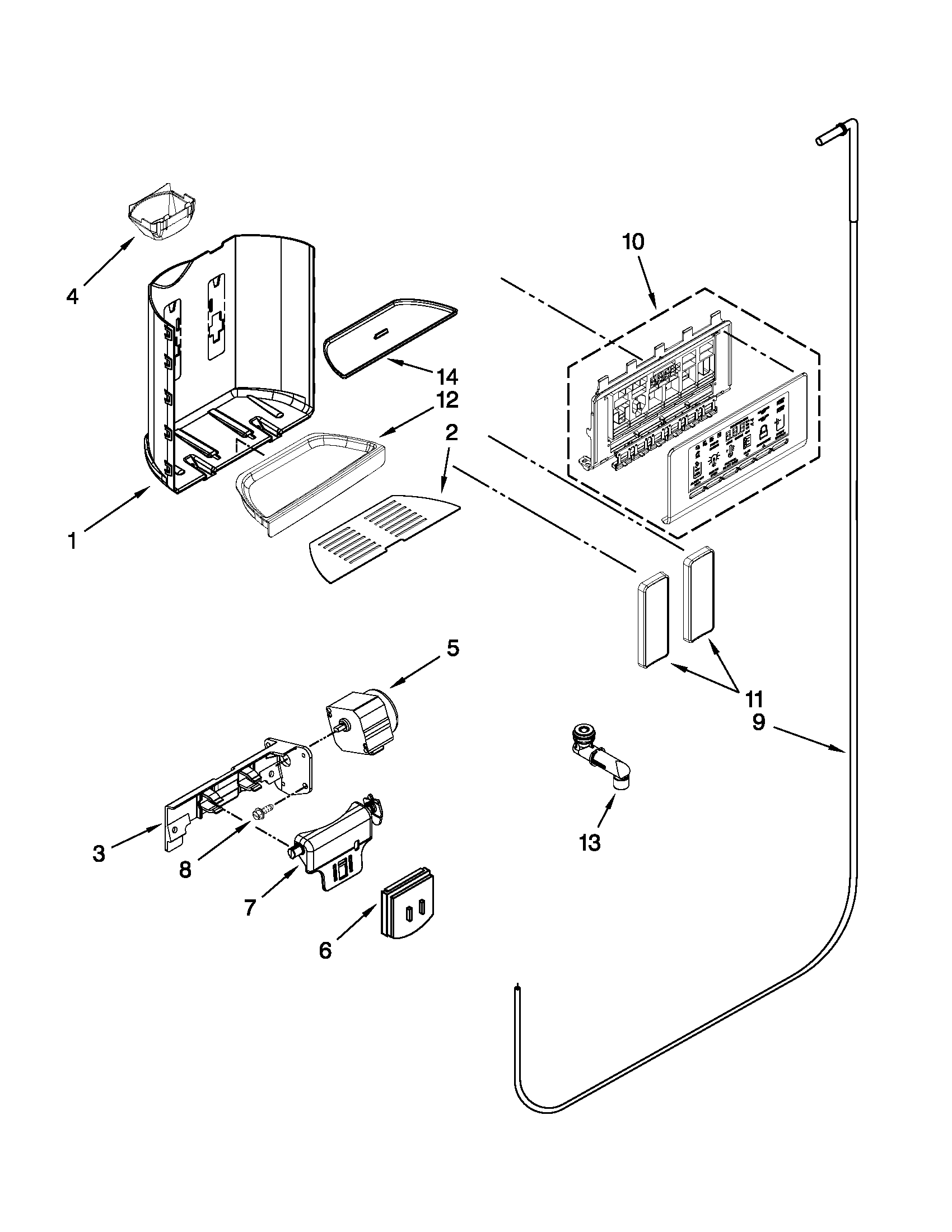 KitchenAid KSF26C4XYY03 dispenser front parts diagram