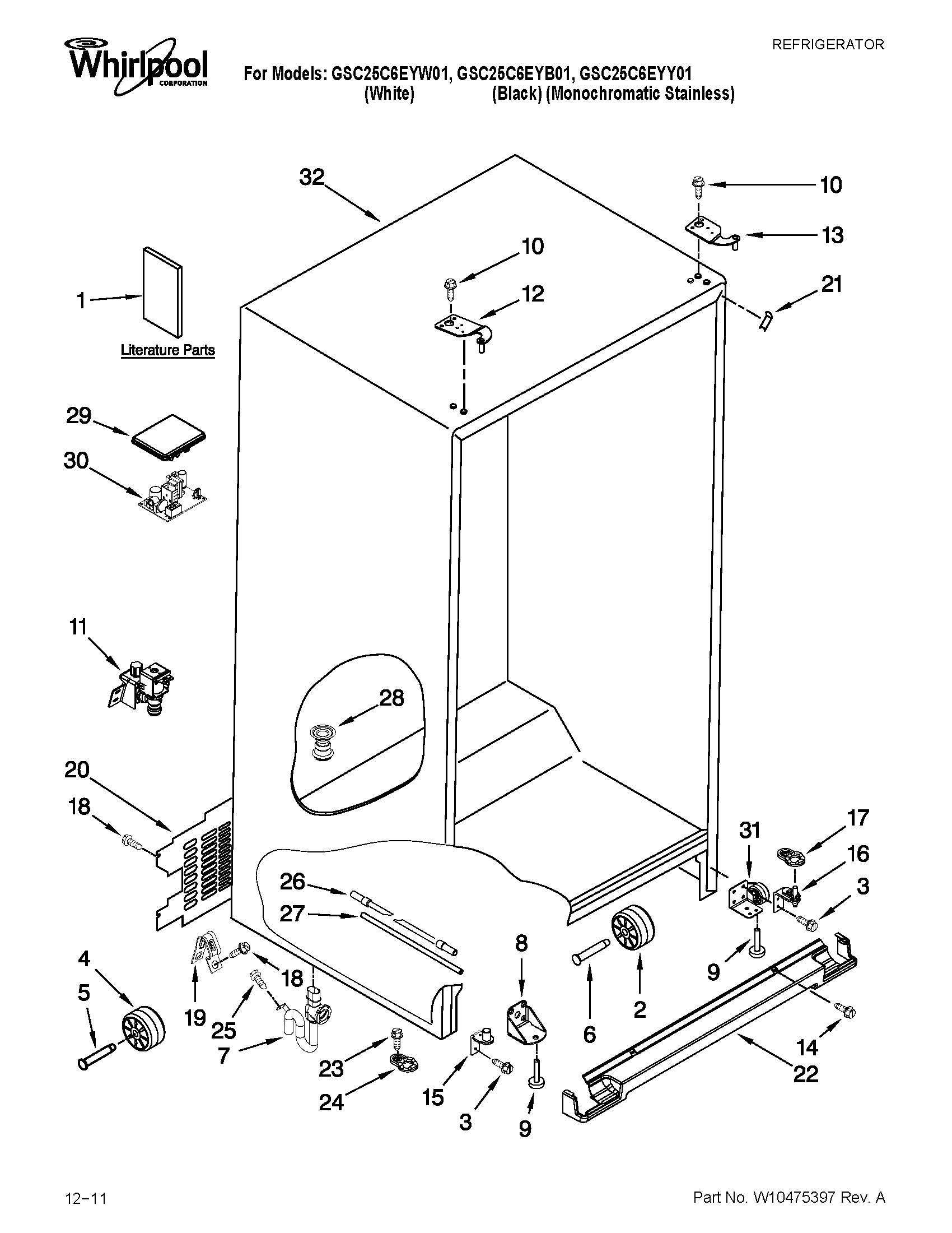 Whirlpool GSC25C6EYY01 cabinet parts diagram