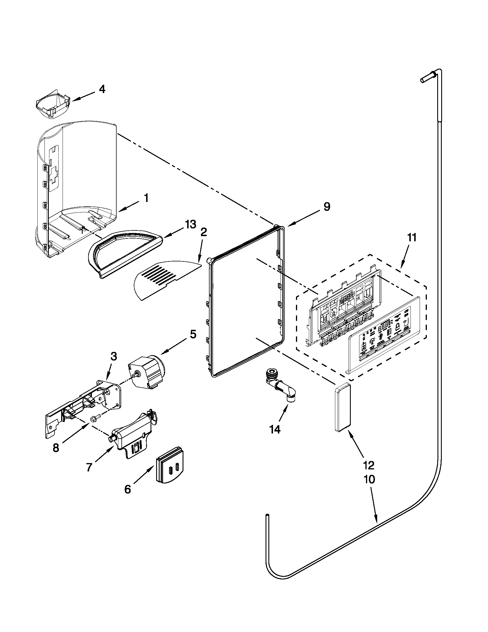 Whirlpool GSC25C6EYY01 dispenser front parts diagram