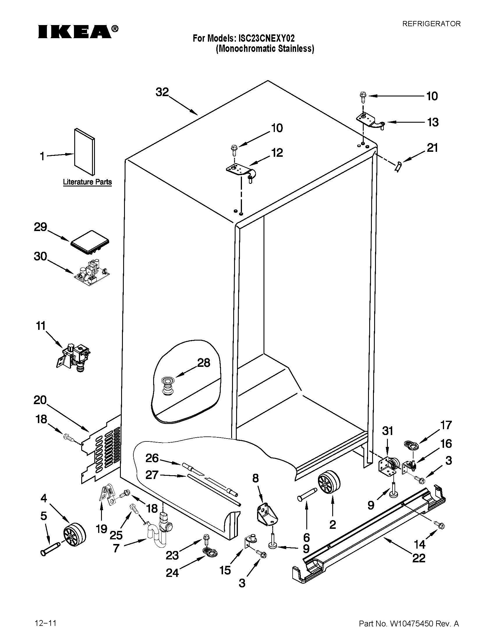 Ikea ISC23CNEXY02 cabinet parts diagram