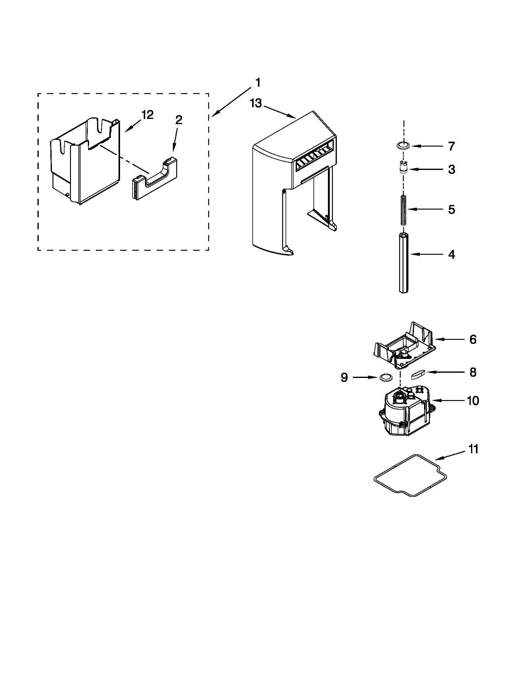 Ikea ISC23CNEXY02 motor and ice container parts diagram