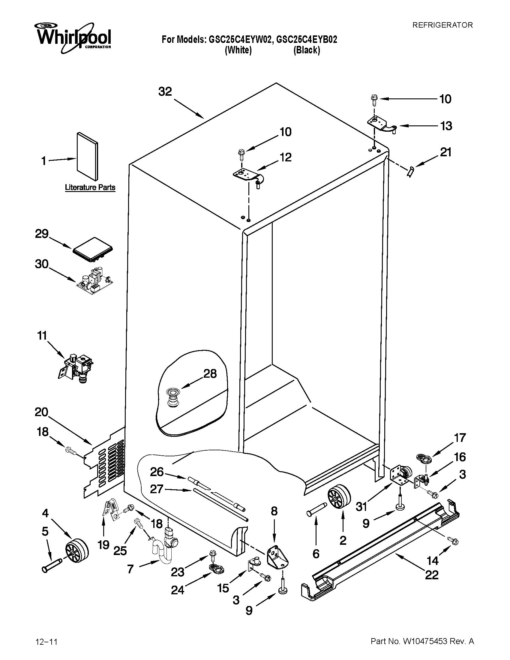 Whirlpool GSC25C4EYW02 cabinet parts diagram