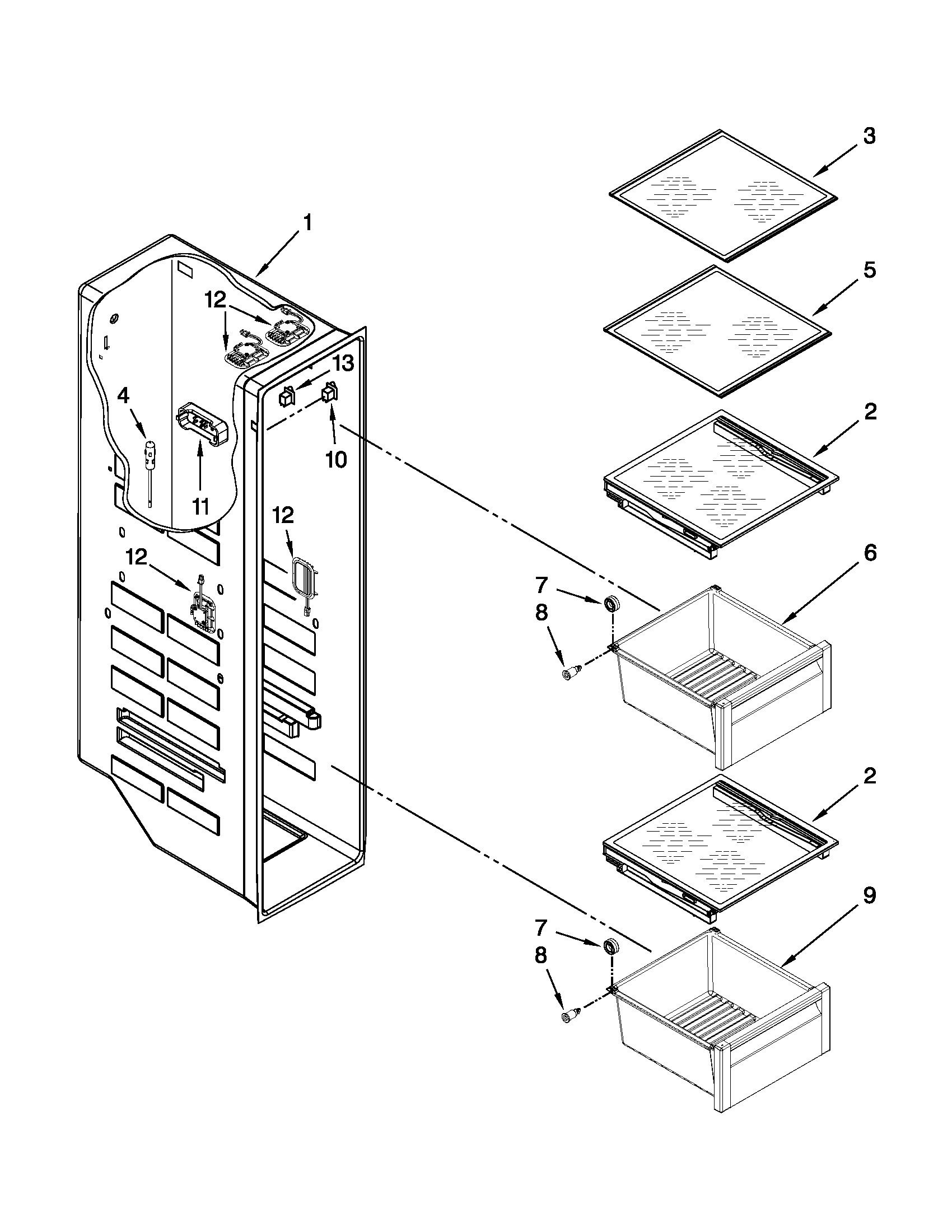 Whirlpool GSC25C4EYW02 freezer liner parts diagram