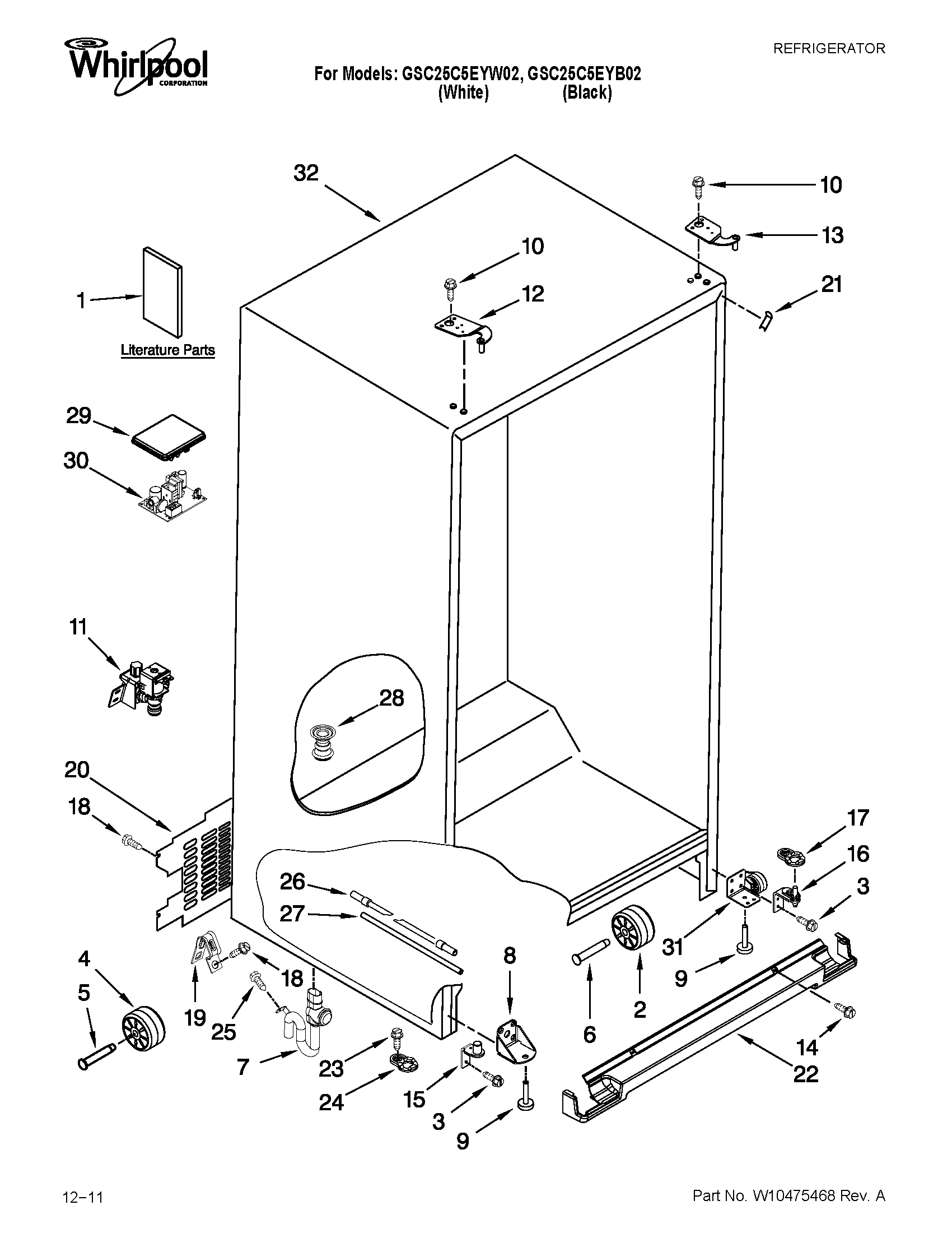 Whirlpool GSC25C5EYW02 cabinet parts diagram