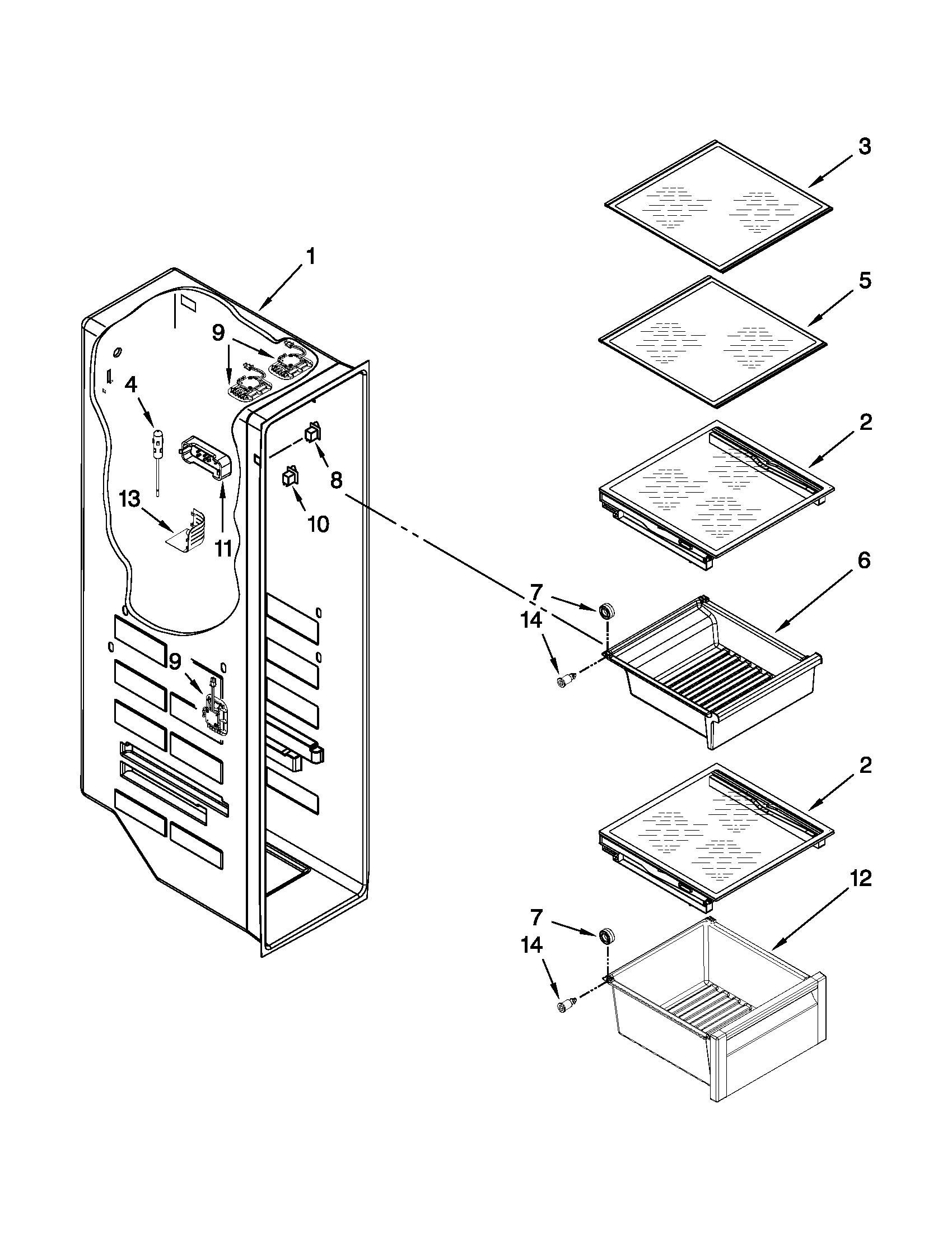 Whirlpool GSC25C5EYW02 freezer liner parts diagram