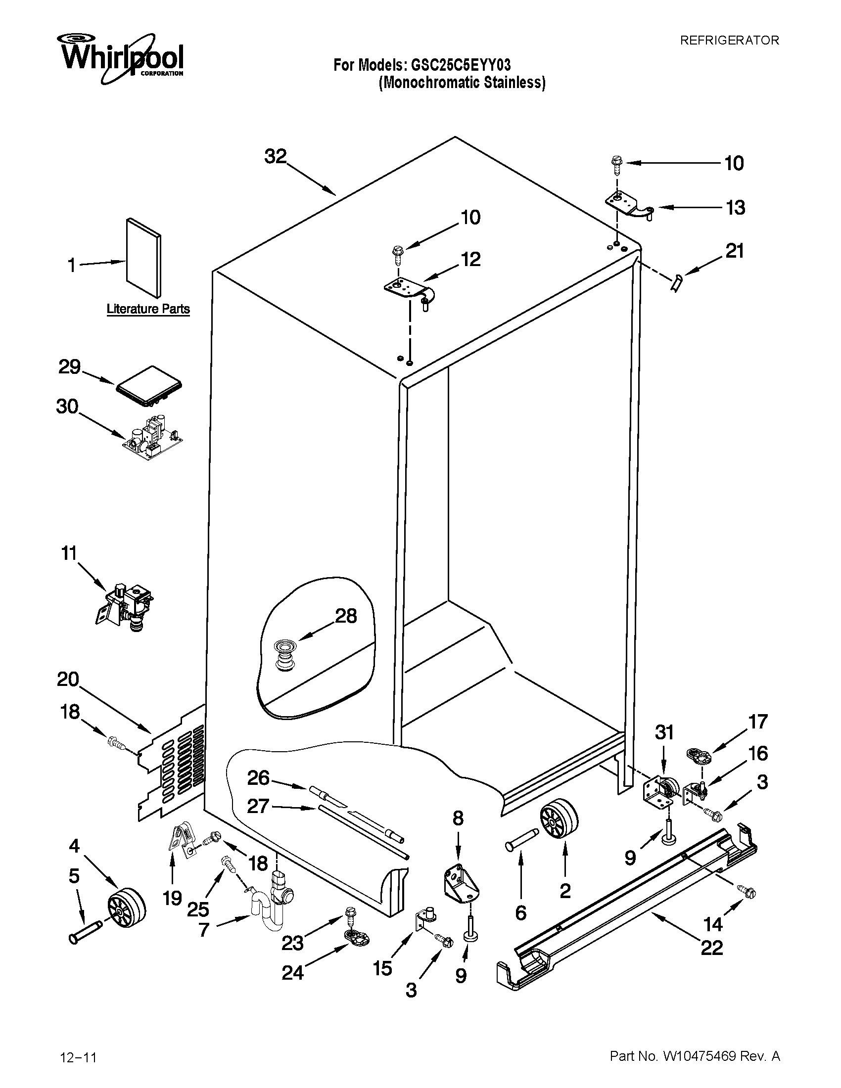 Whirlpool GSC25C5EYY03 cabinet parts diagram
