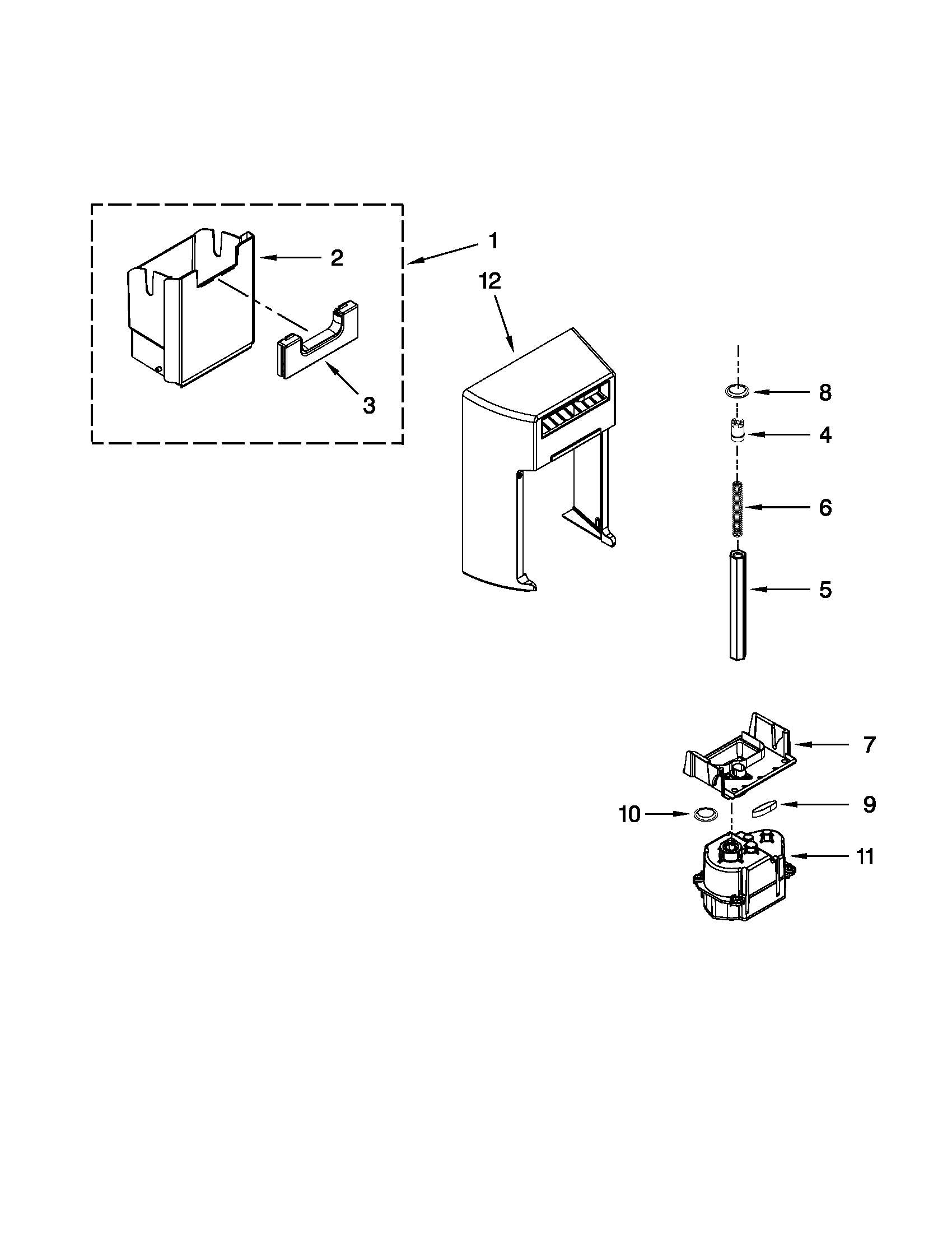 Whirlpool GSC25C5EYY03 motor and ice container parts diagram