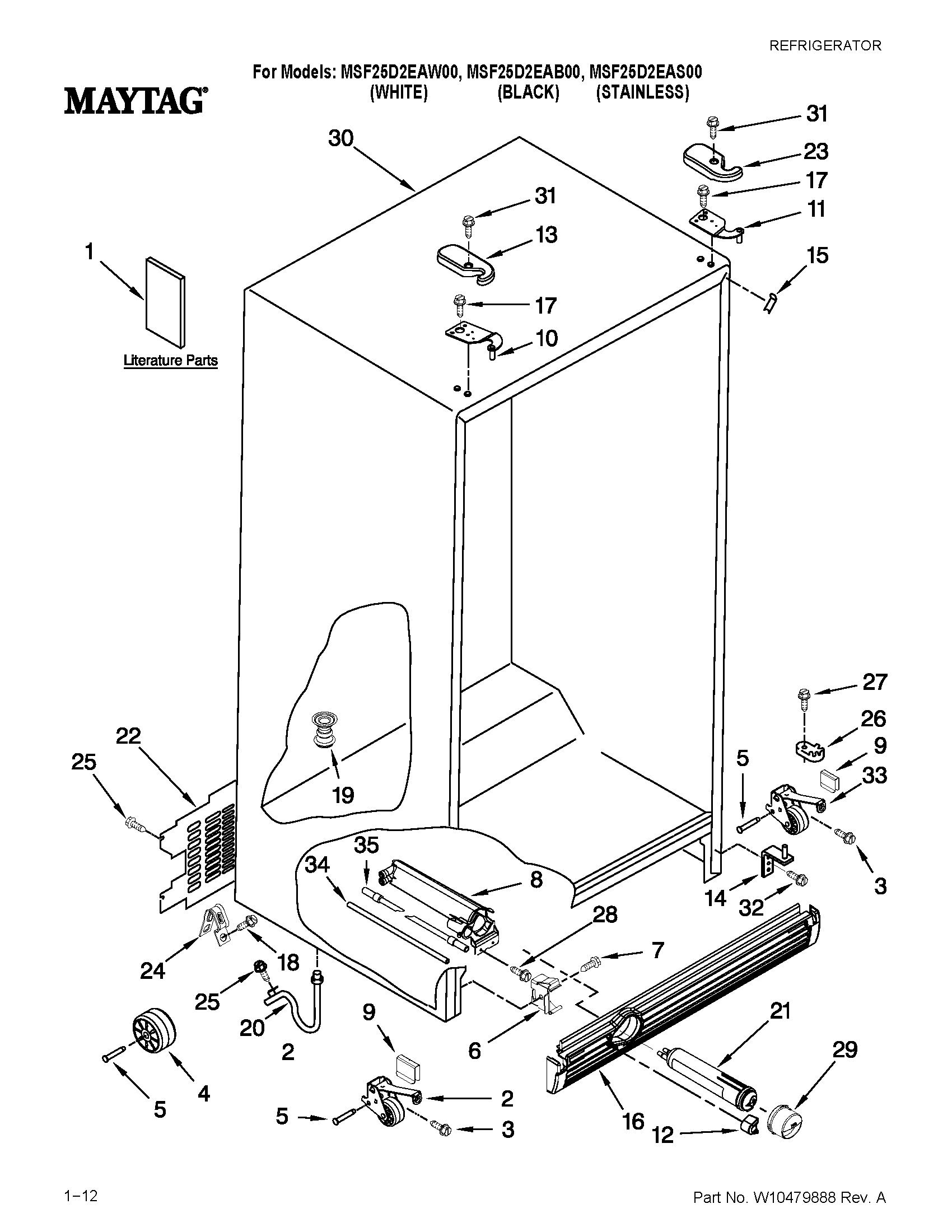 Maytag MSF25D2EAW00 cabinet parts diagram